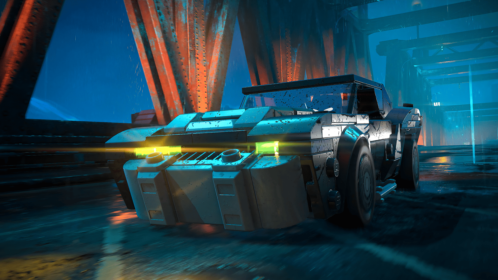 LEGO Batman: Legacy of the Dark Knight in-game screenshot featuring the Batmobile driving through Gotham City