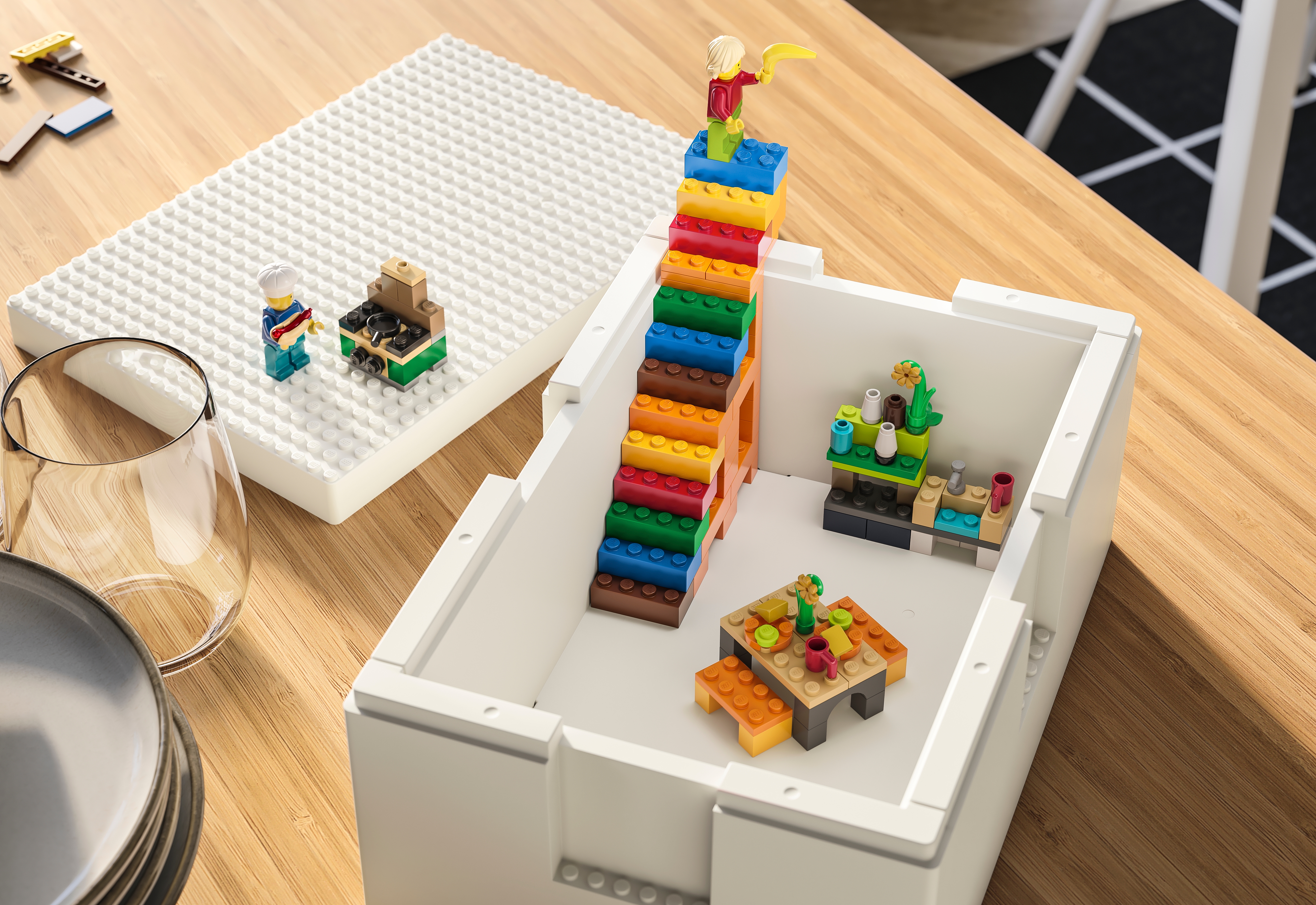 BYGGLEK LEGO® box with lid, set of 3, white - IKEA