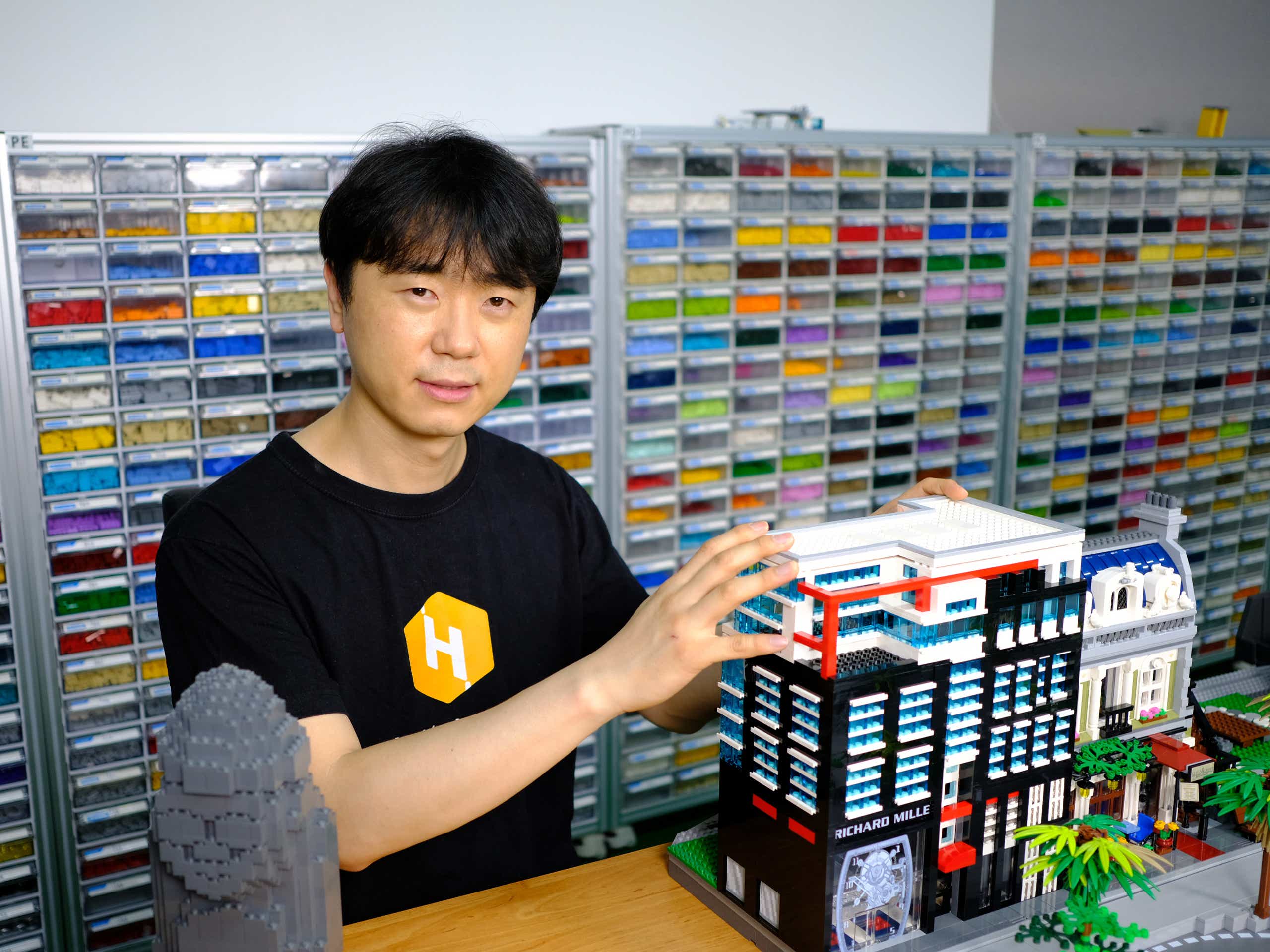 Kim Seong-wan, the first LEGO Certified Professional (LCP) in Korea with his LEGO creation and office