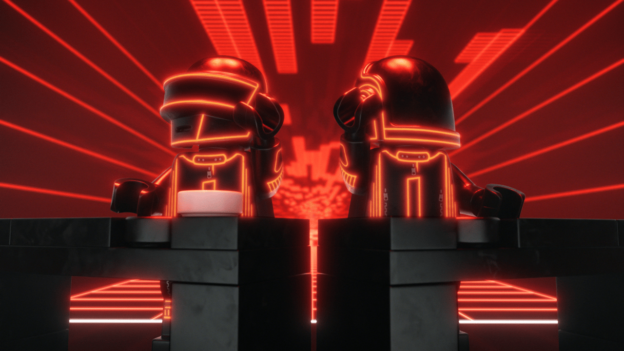 Official LEGO announcement image showing Daft Punk as two robot minifigures