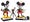 Two built LEGO models of Mickey and Minnie with accessories