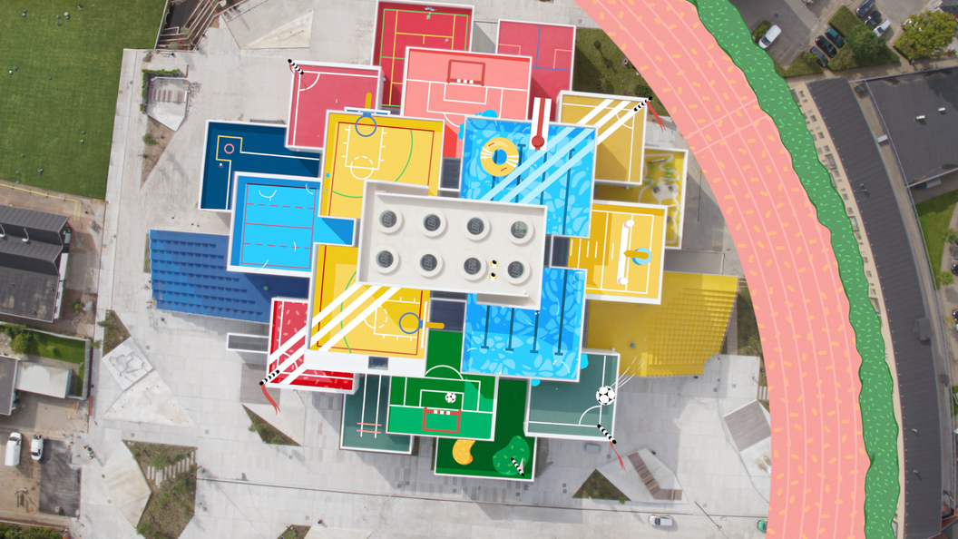 Image of a top-down view of the LEGO House cartoon overlay