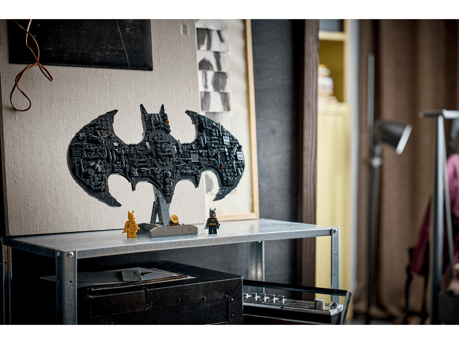 LEGO DC Batman Logo set 76330 lifestyle environment photo — 20th anniversary Batman display build