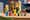 Image of six LEGO minifigures lined up in a row on a table