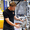 A person working on electrical equipment