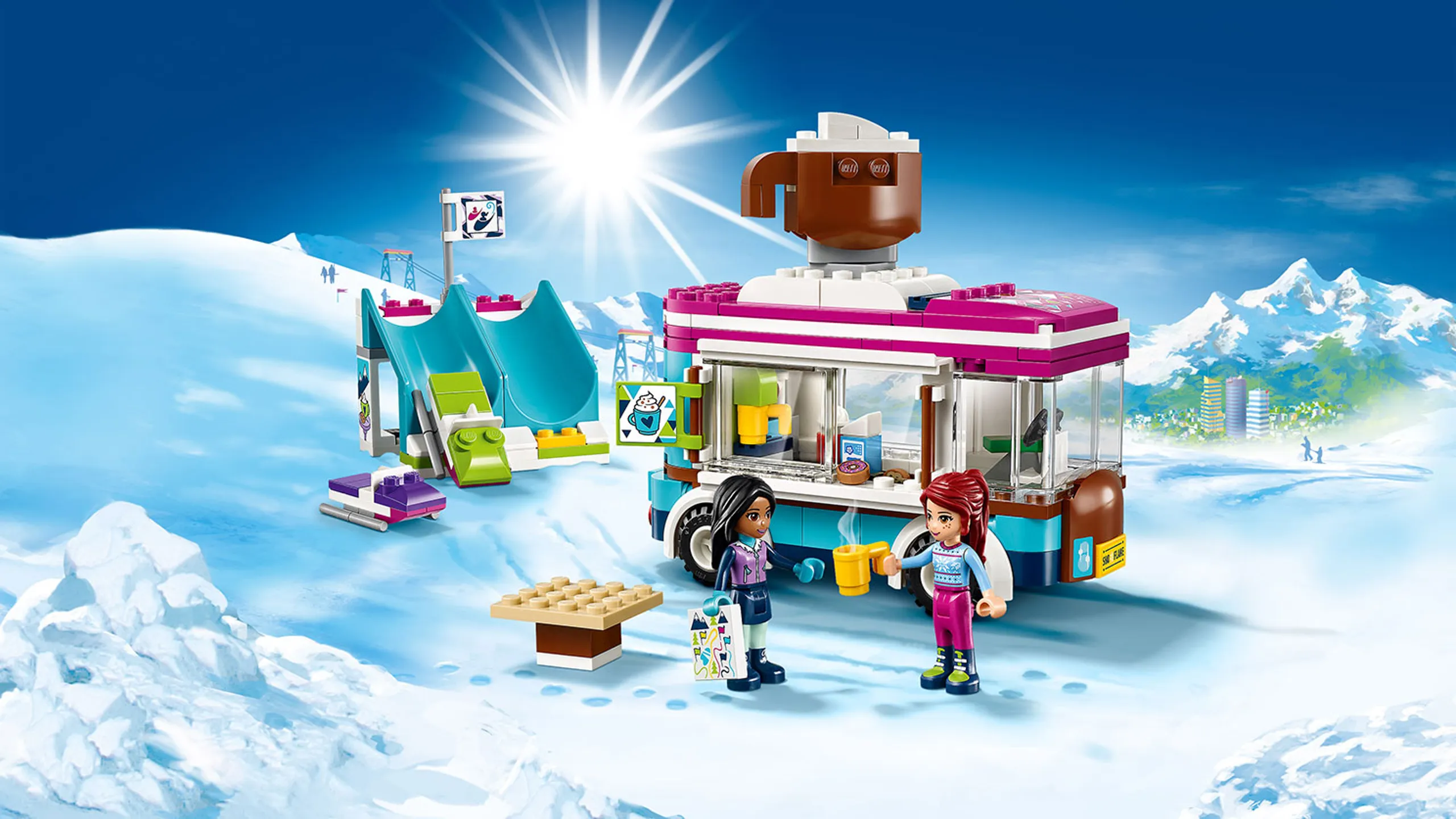 LEGO Friends - 41319 Snow Resort Hot Chocolate Van - Stay warm in the snow with a cup of hot chocolate from the Hot Chocolate Van and take a sledging race on the slide.