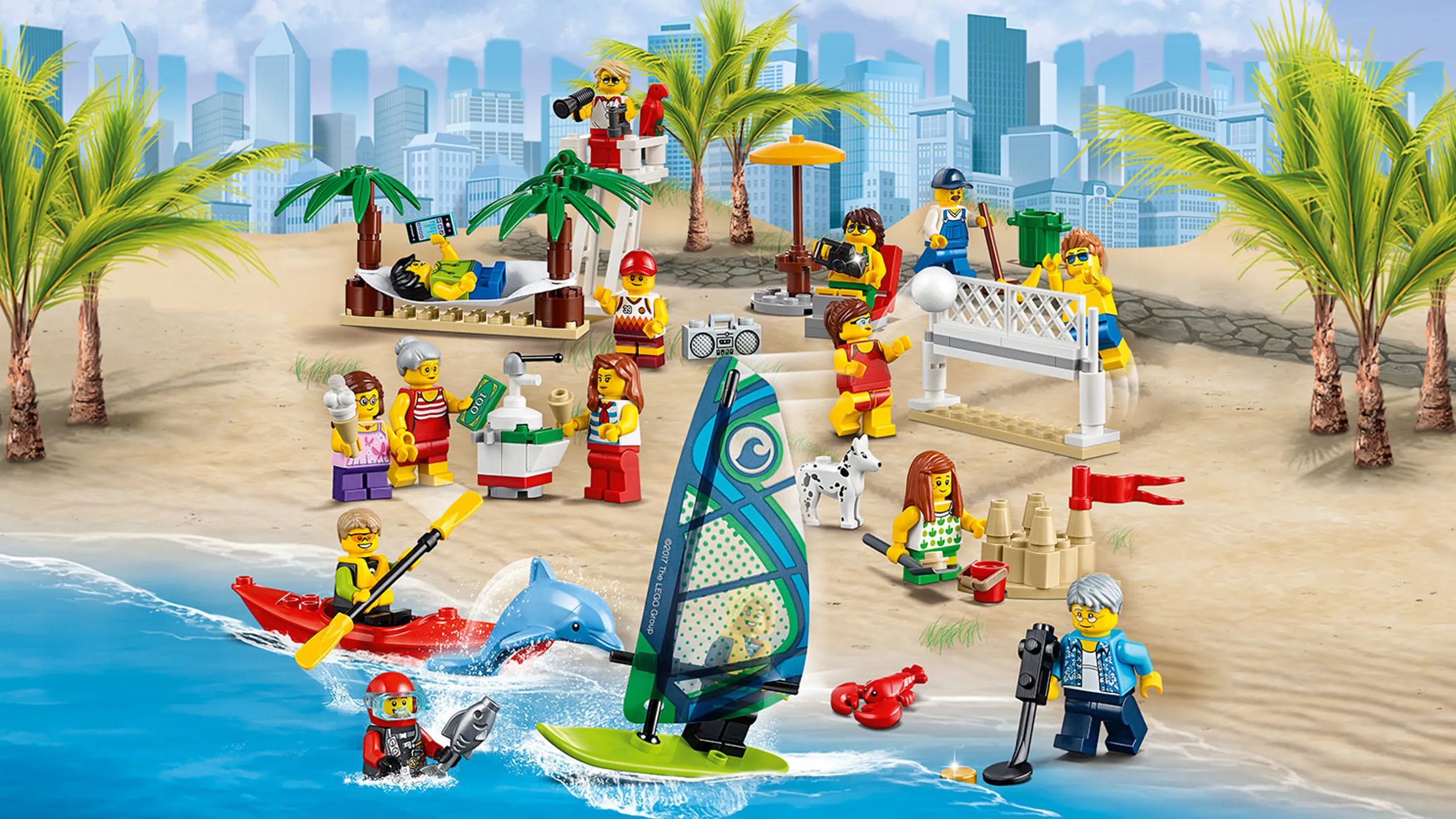 LEGO City Town - 60153 People Pack: Fun at the Beach - Warm summer day at the beach is perfect for kayaks, beach volley, ice cream and sand castles.
