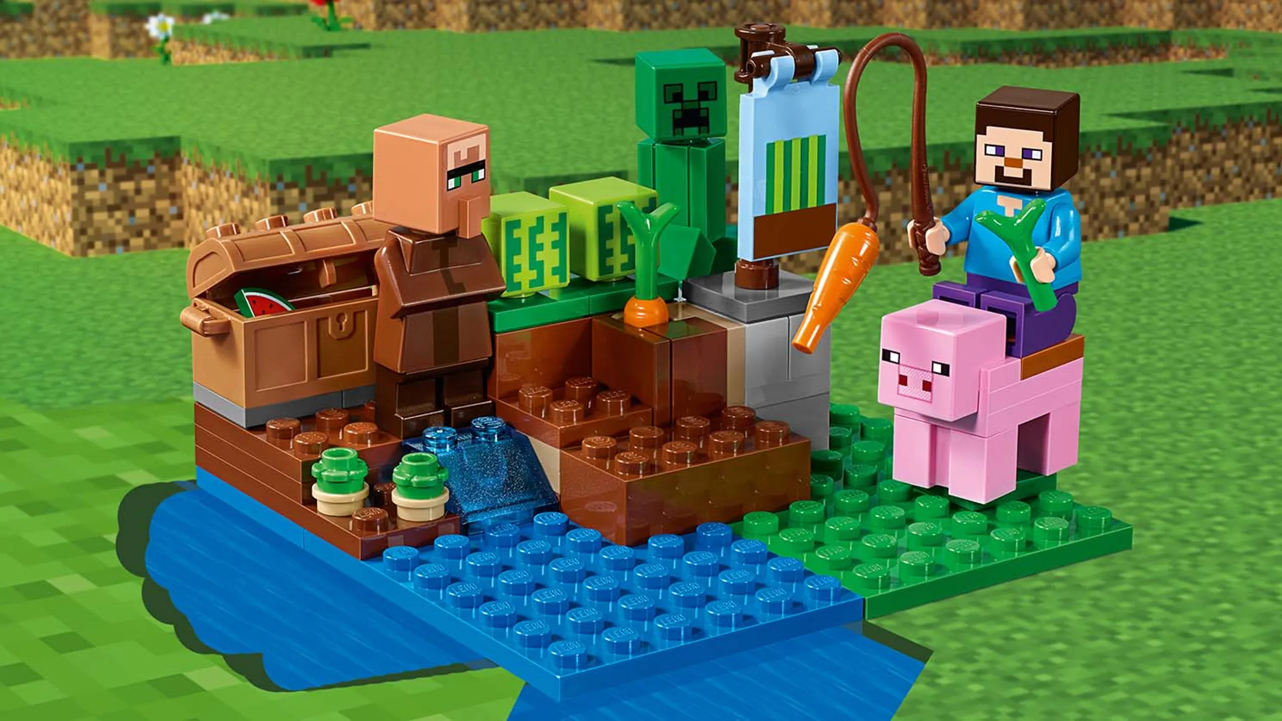 LEGO Minecraft - 21138 The Melon Farm - Craft a Carrot on a Stick, climb onto your saddled pig and guide it to the Melon Farm where you grow carrots, melons and potatoes.