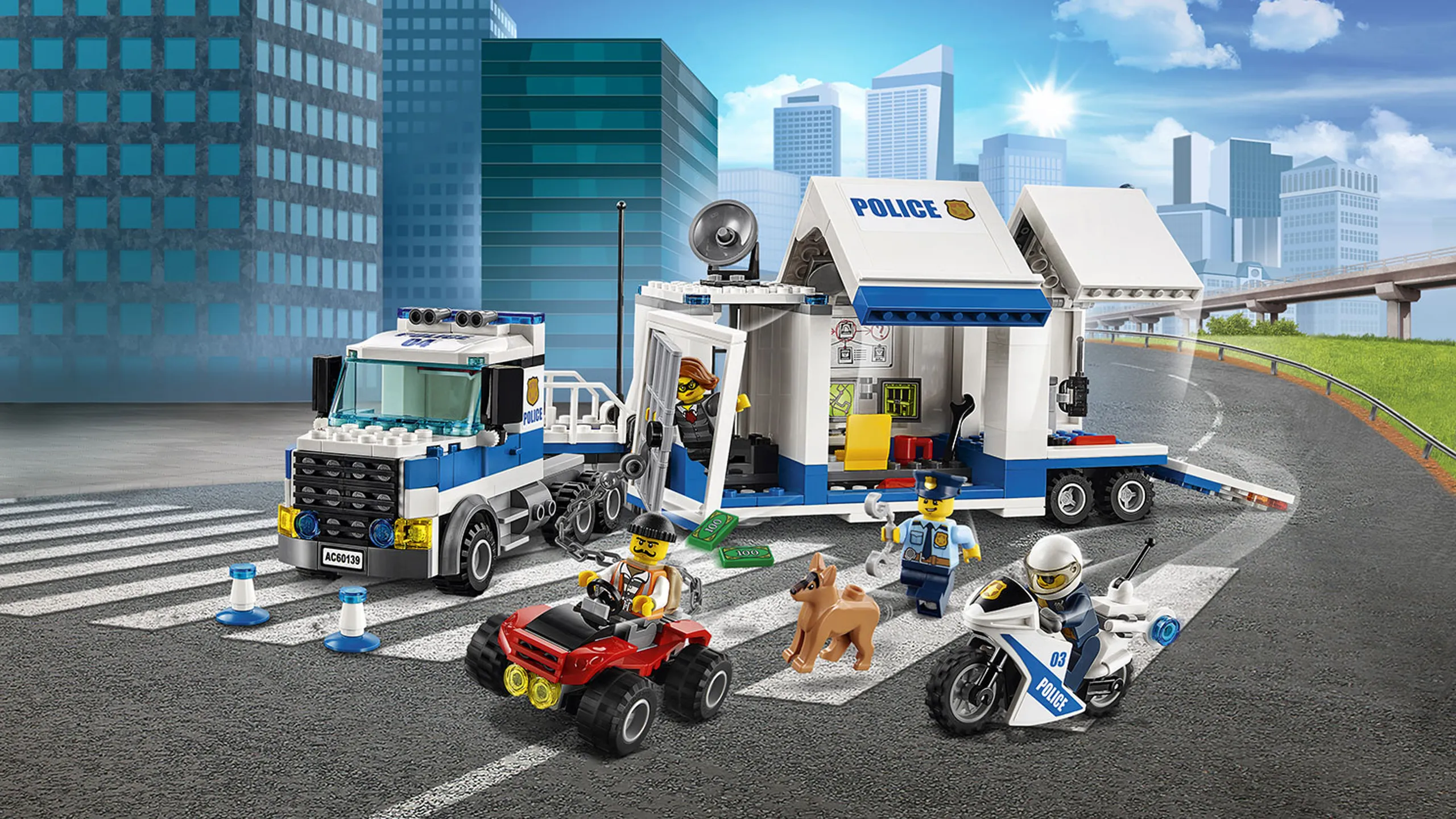 LEGO City Police - 60139 Mobile Command Center - The crook is escaping on an ATV from the police and their mobile command truck.