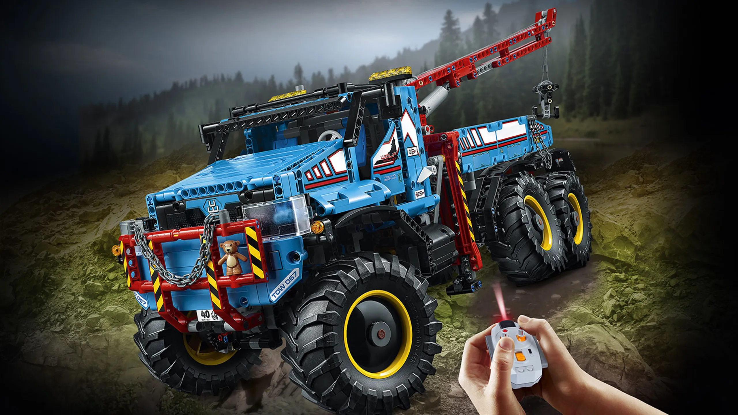 LEGO Technic - 42070 6x6 All Terrain Tow Truck - This truck has huge chunky tires, heavy-duty bull bar with chain and hook, movable lights and a detailed driver's cab with opening doors and you can activate the power functions remote control.