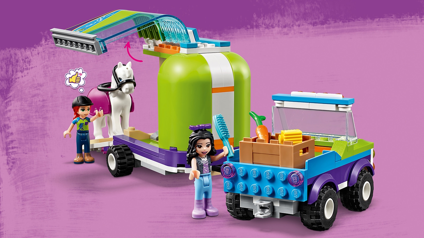 and Rabbit for Creative Play LEGO Friends Mias Horse Trailer 41371 Building Kit with Mia and Emma Mini Dolls Includes Toy Truck 216 Pieces Horse 
