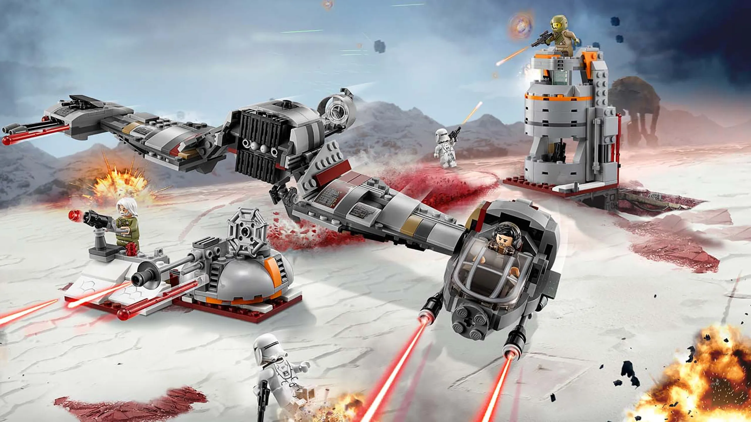 LEGO Star Wars Defense of Crait™ - 75202 - The Resistance Ski Speeder is in battle against the First Order at the Resistance base.
