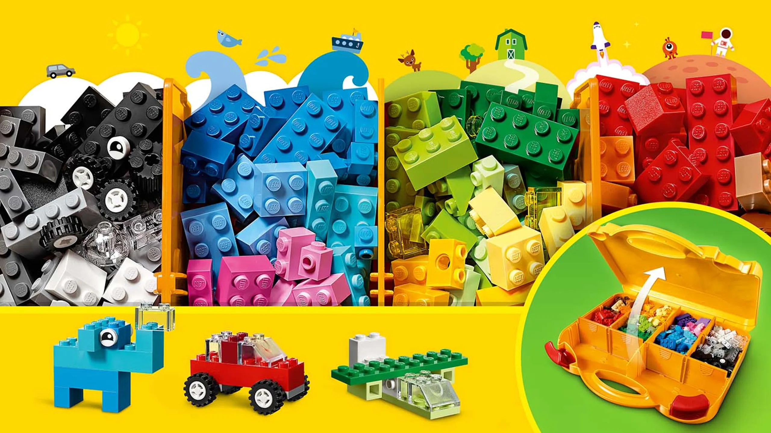 LEGO Classic Creative Suitcase - 10713 - Use different bricks, color sorted in the suitcase, to unleash your imagination and build an elephant, a car and much more