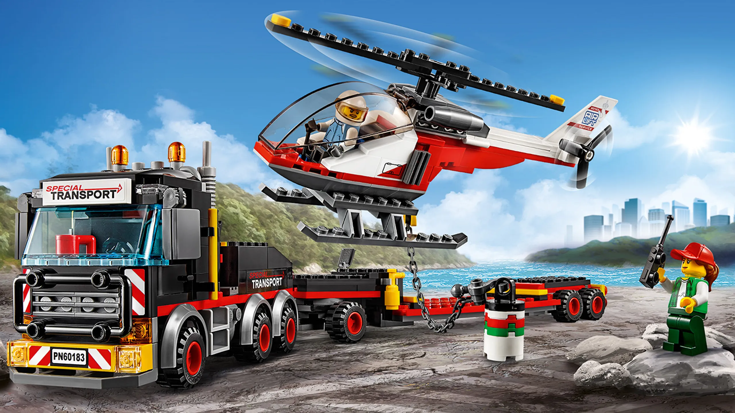 LEGO City Great Vehicles - 60183 Heavy Cargo Transport - The helicopter is about to land on the truck that can transport heavy cargo.