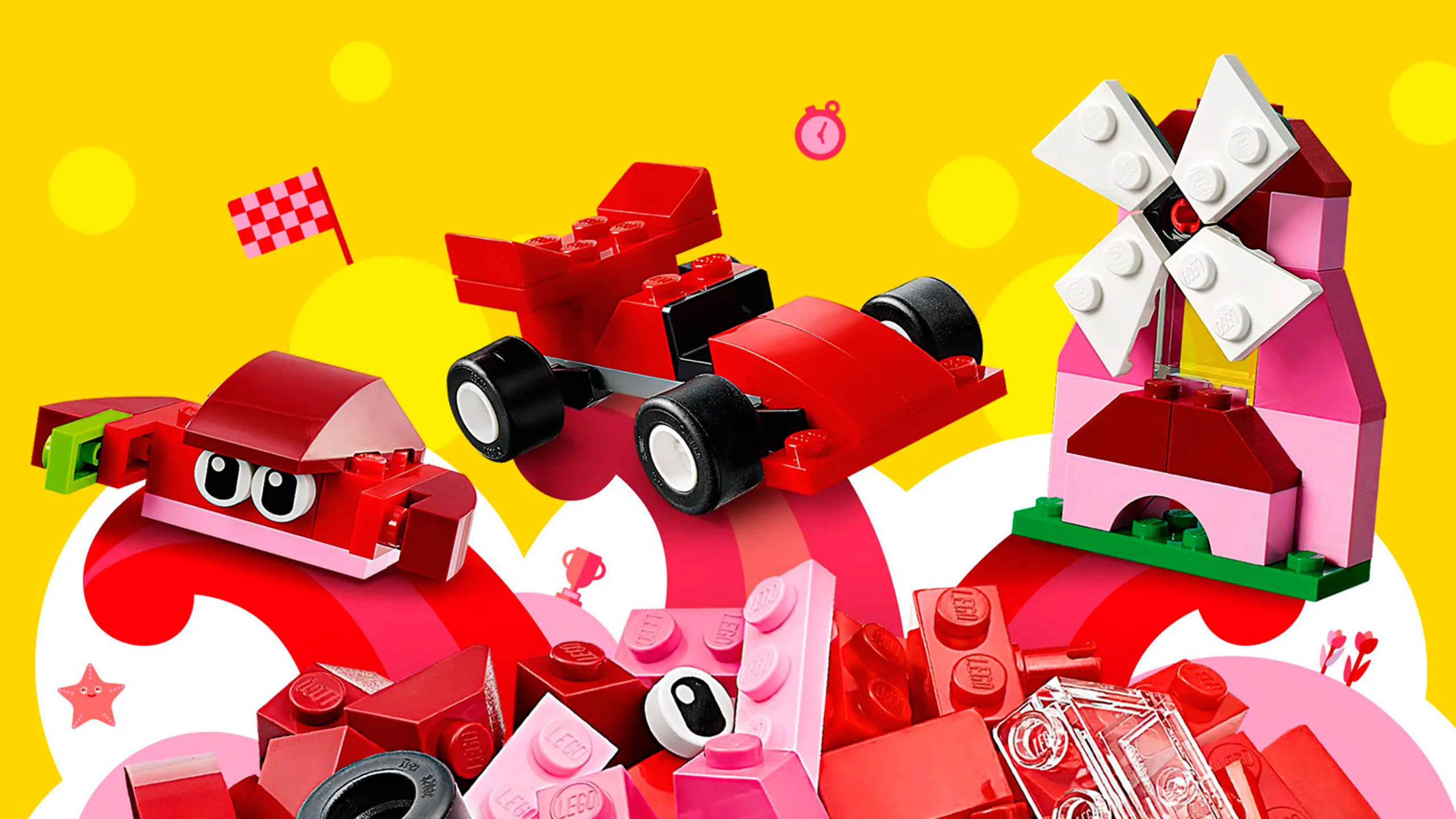 LEGO Classic Red Creativity Box - 10707 - Use red and pink bricks to build a crab, a race car or a mill!