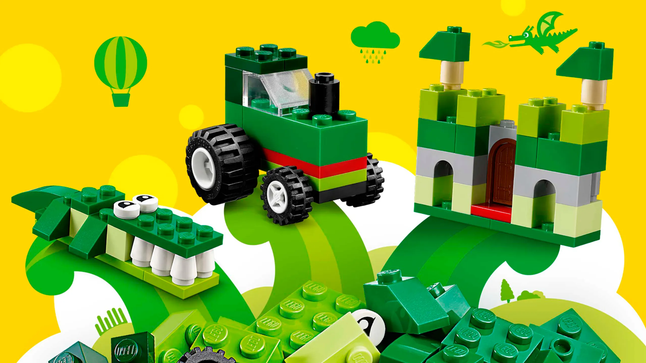 LEGO Classic Green Creativity Box - 10708 - Use green bricks to build a crocodile, a tractor or a castle!
