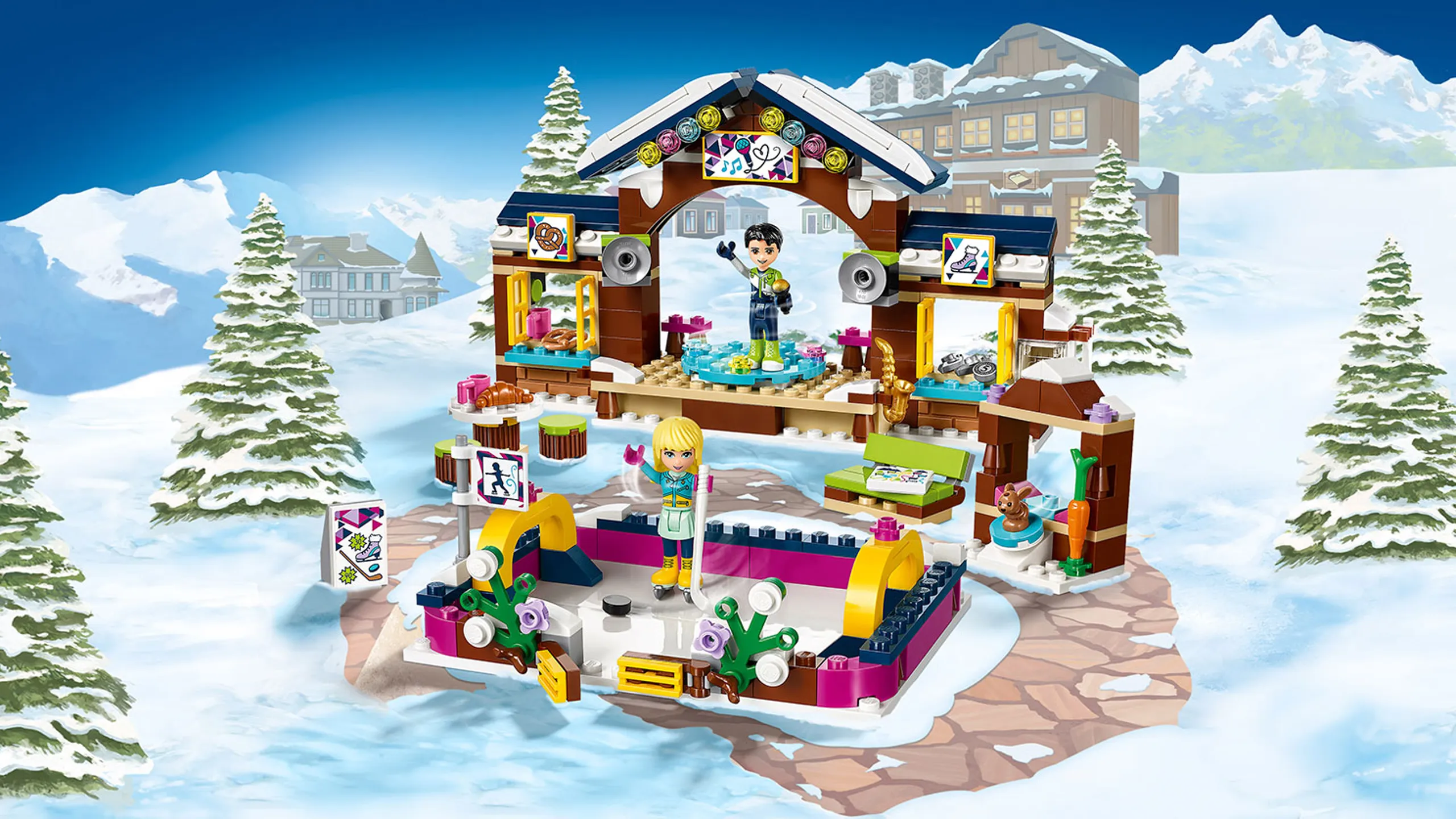 LEGO Friends - 41322 Snow Resort Ice Rink - Nate sings on the stage next to the ice rink where Stephanie practices ice hockey. 