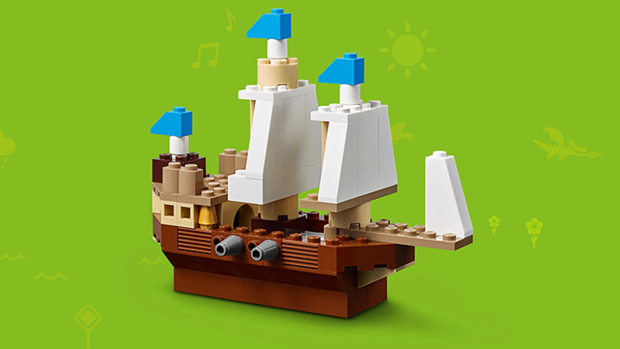 LEGO Classic Bricks Bricks Bricks - 10717 - Ahoy! Build a pirate ship with large white sails, canons and blue flags.