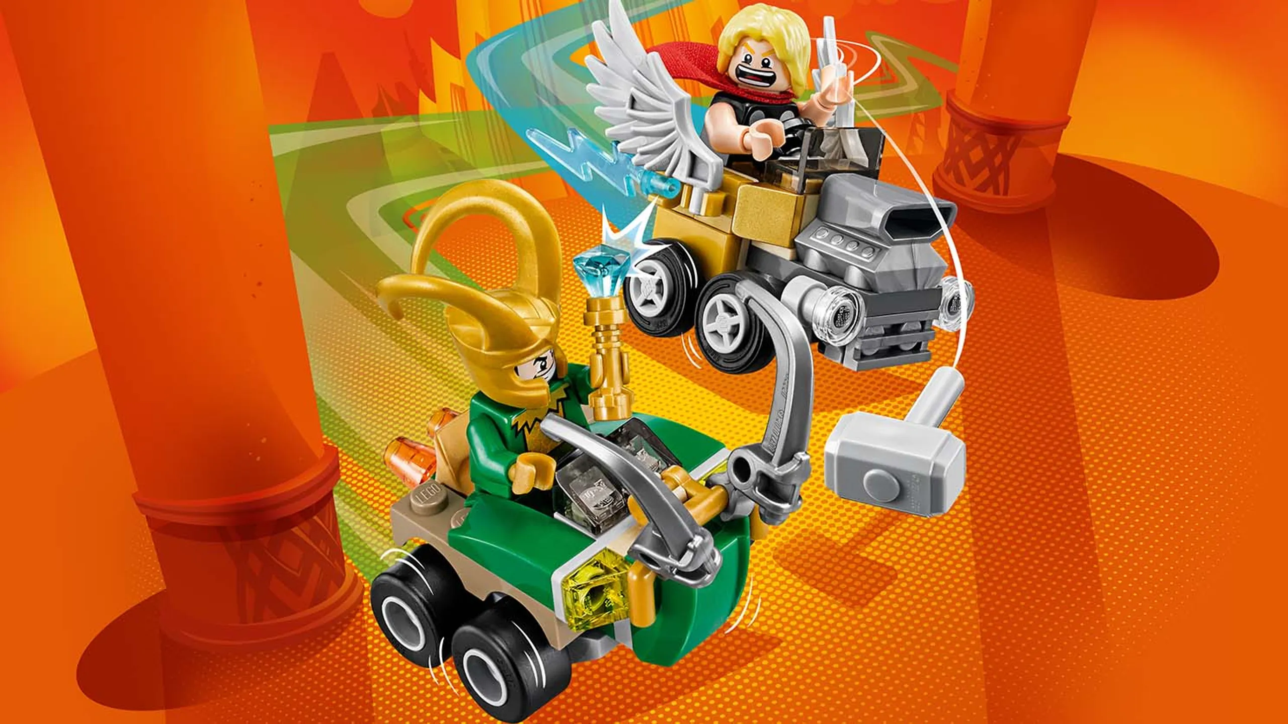 LEGO MARVEL Super Heroes Thor vs Loki - 76091 - Thor and Loki fights a great battle in their race cars including Thor's hammer and Loki's magic stick