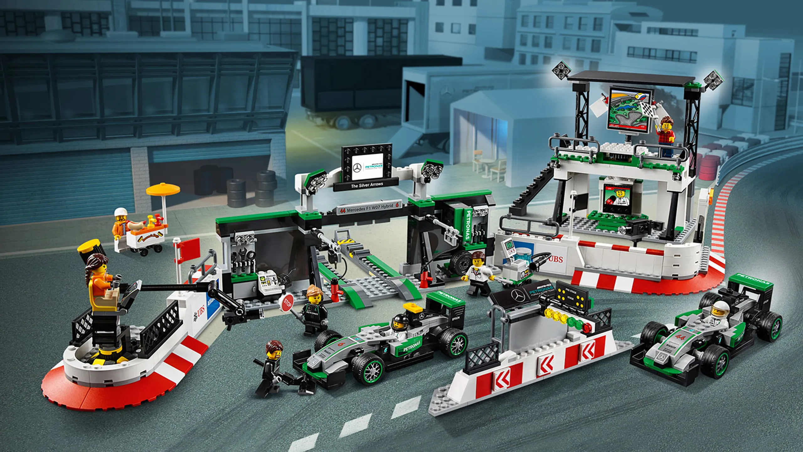 LEGO Speed Champions - 75883 Mercedes AMG PETRONAS Formula One Team - Test your skills as a driver, engineer, team manager and TV cameraman with this action-packed LEGO Speed Champions set.