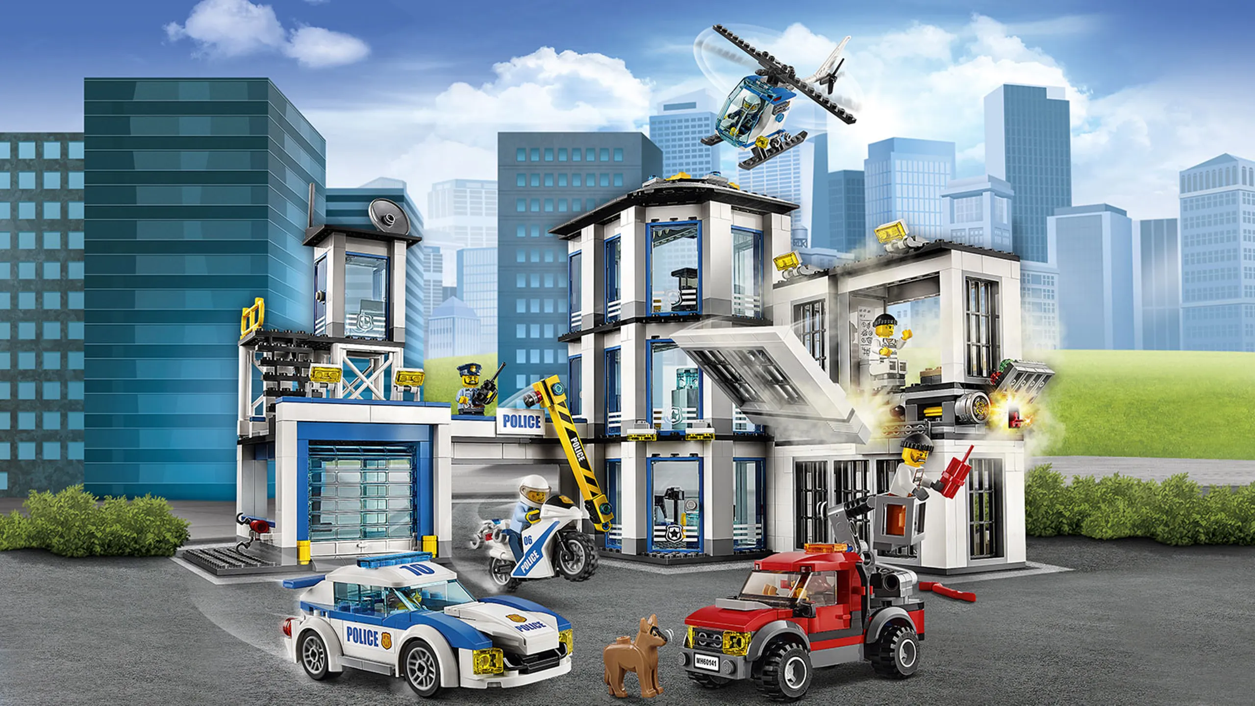 LEGO City Police - 60141 Police Station - The police's cars, motorbikes and helicopter is based at the police station where crooks are in prison cells and trying to escape.