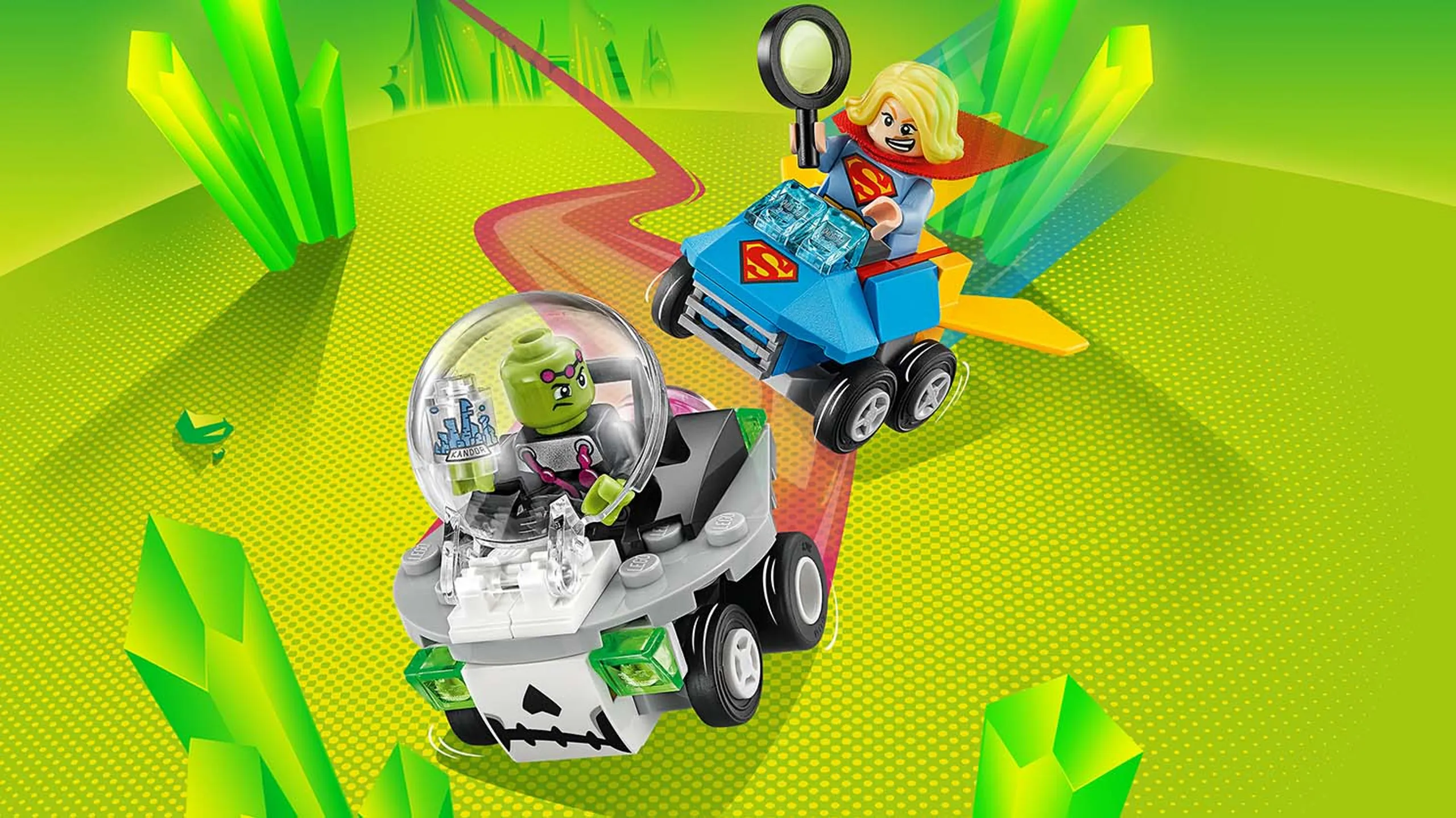 LEGO Super Heroes - 76094 Mighty Micros: Supergirl & Braniac - Jump into Supergirl’s rocket, take off and chase Brainiac’s UFO and take back the Bottle City of Kandor.