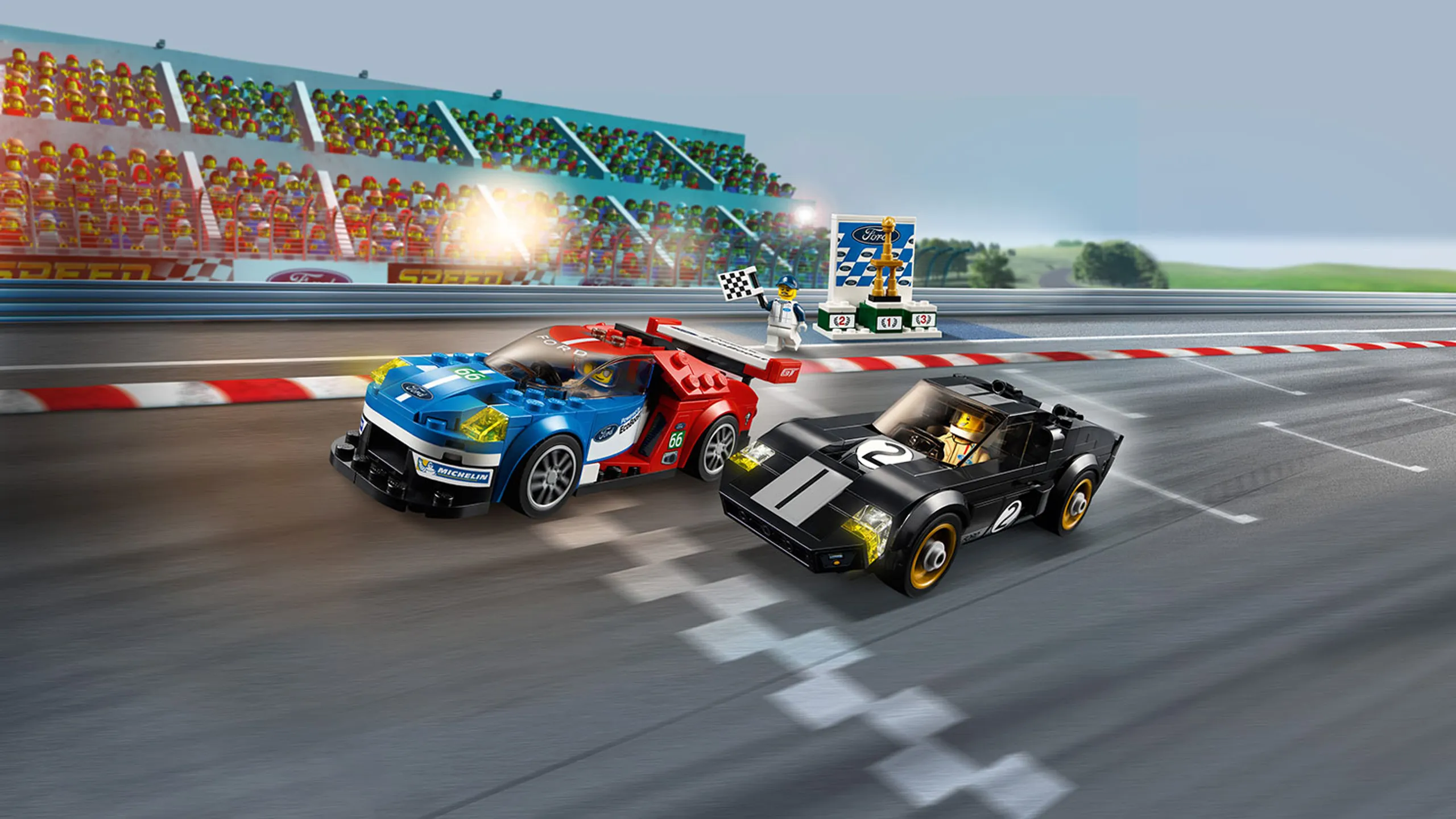 LEGO Speed Champions - 75881 2016 Ford GT & 1996 Ford GT40 - Place the drivers in the cockpits and race away when the race marshal drops the checkered flag!