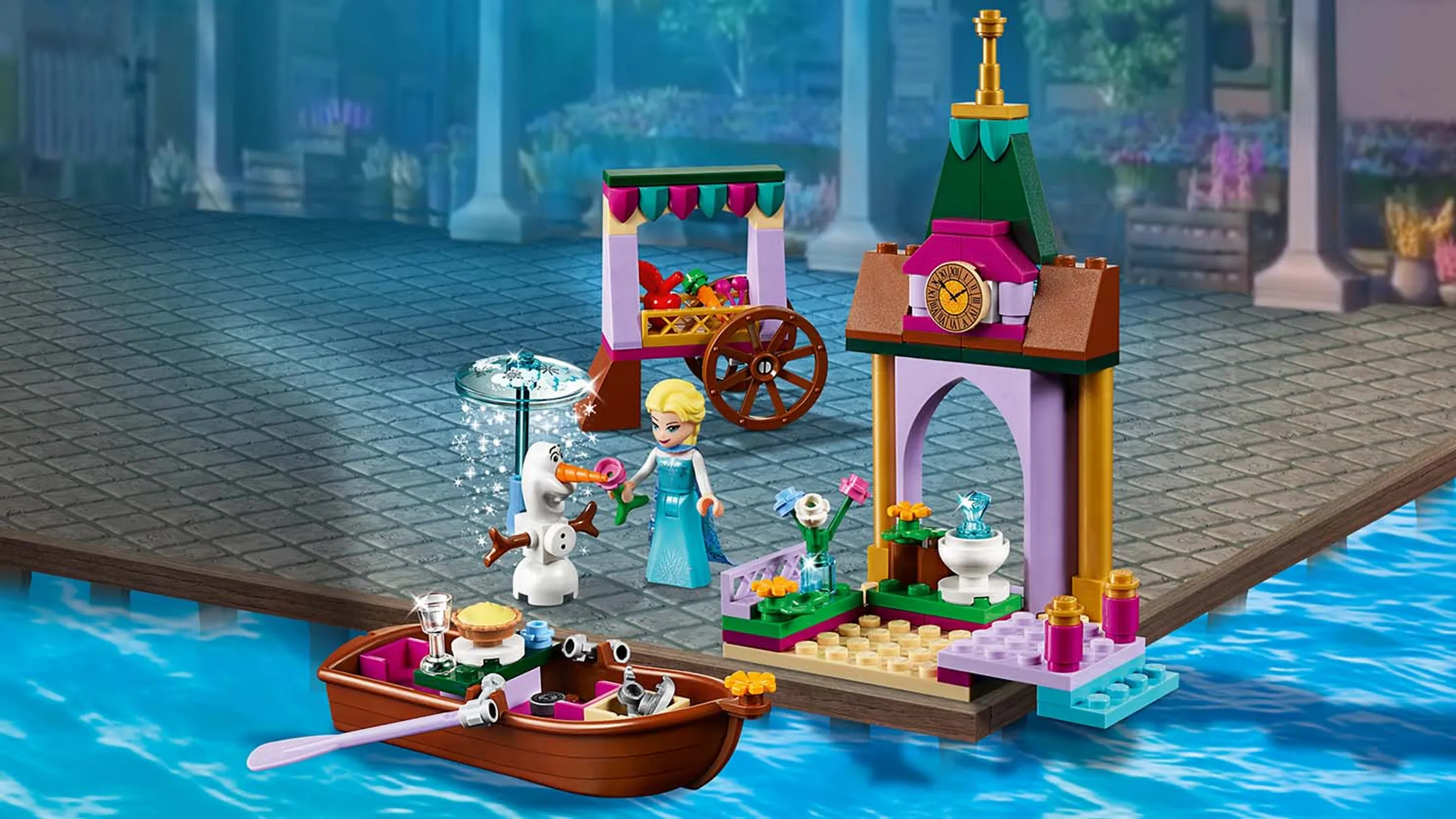 LEGO Disney - 41155 Elsa's Market Adventure - Elsa enjoys a summer day on the Arendelle Market Place shopping for vegetables together with Olaf who stays cold under his snow flurry.