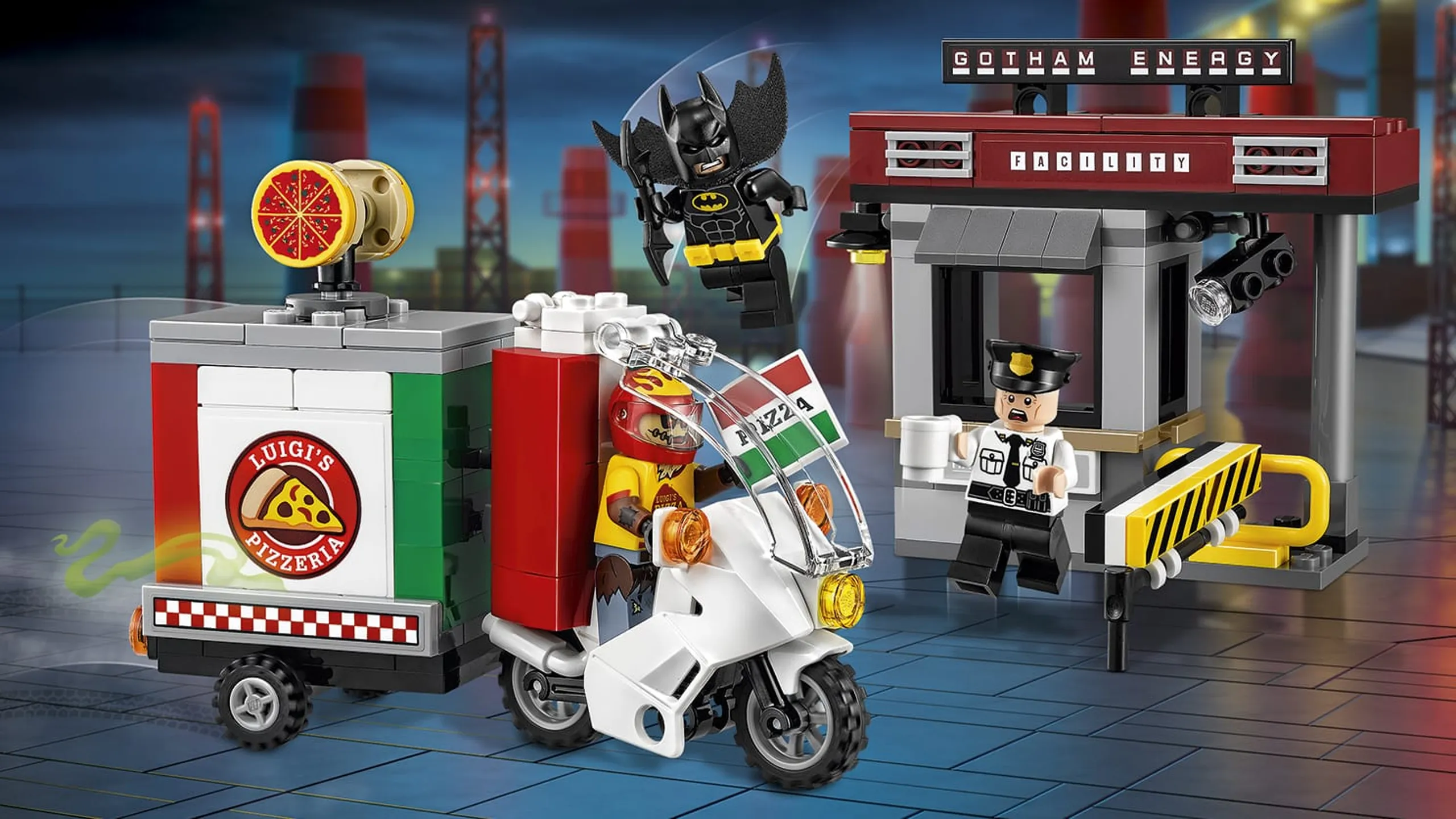 LEGO Batman Movie Scarecrow Special Delivery - 70910 - Scarecrow disguises as a pizza delivery and tries to sabotage Gotham Energy Facility with fear gas but Batman come to the rescue.