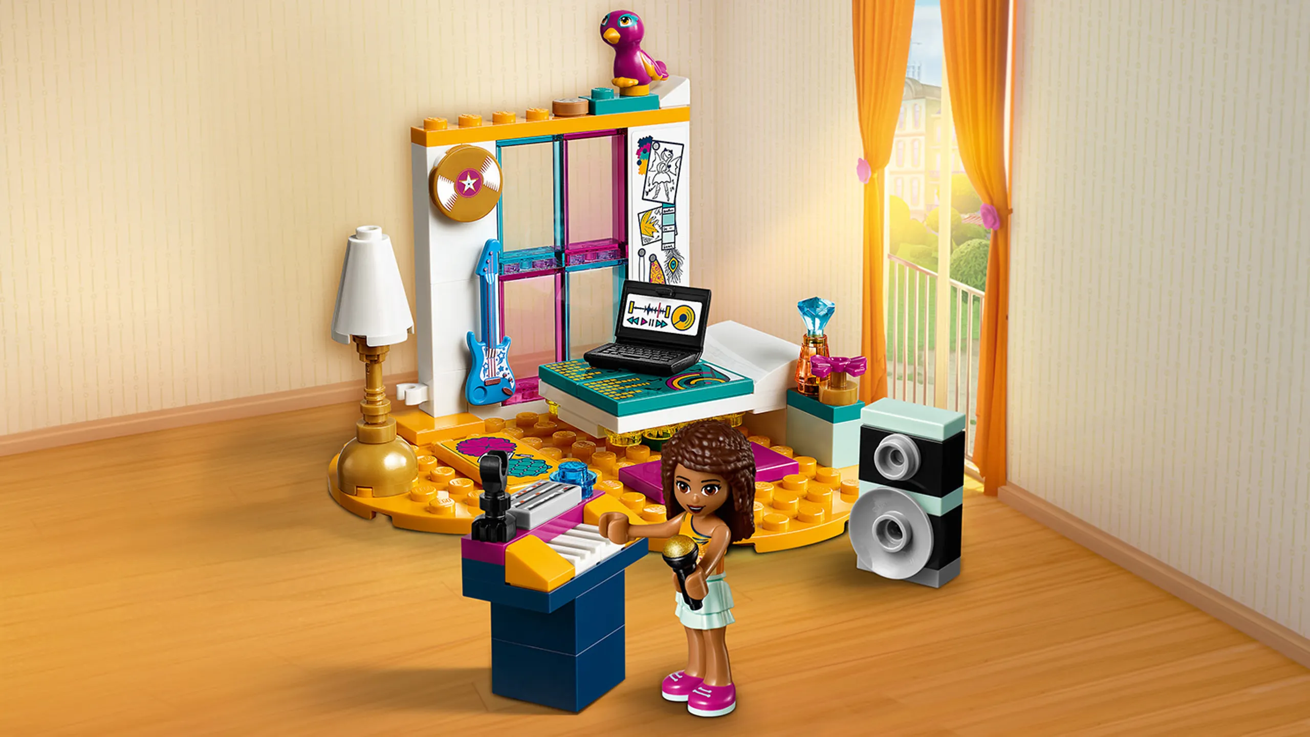 LEGO Friends - 41341 Andrea's Bedroom - Play on the piano or guitar and record a song with Andrea in her musical bedroom in orange and pink colors.