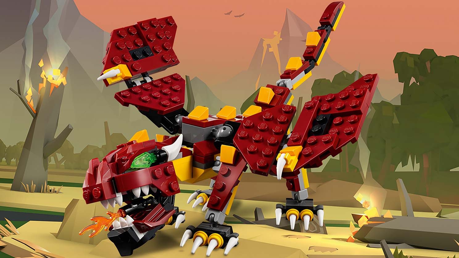  LEGO Creator 3 in 1 - 31073 Mythical Creatures - This big red dragon spits fire and sets the forest on fire.