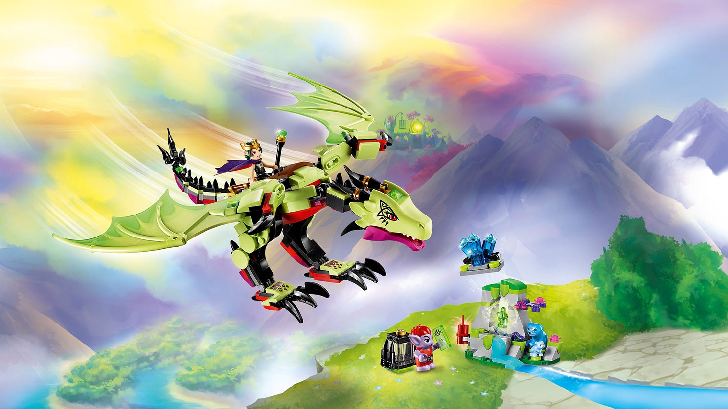 LEGO Elves - 41183 The Goblin King's Evil Dragon - Fly with the Goblin King on the back of his mind-controlled dragon, as he hunts for crystals to power his portal!