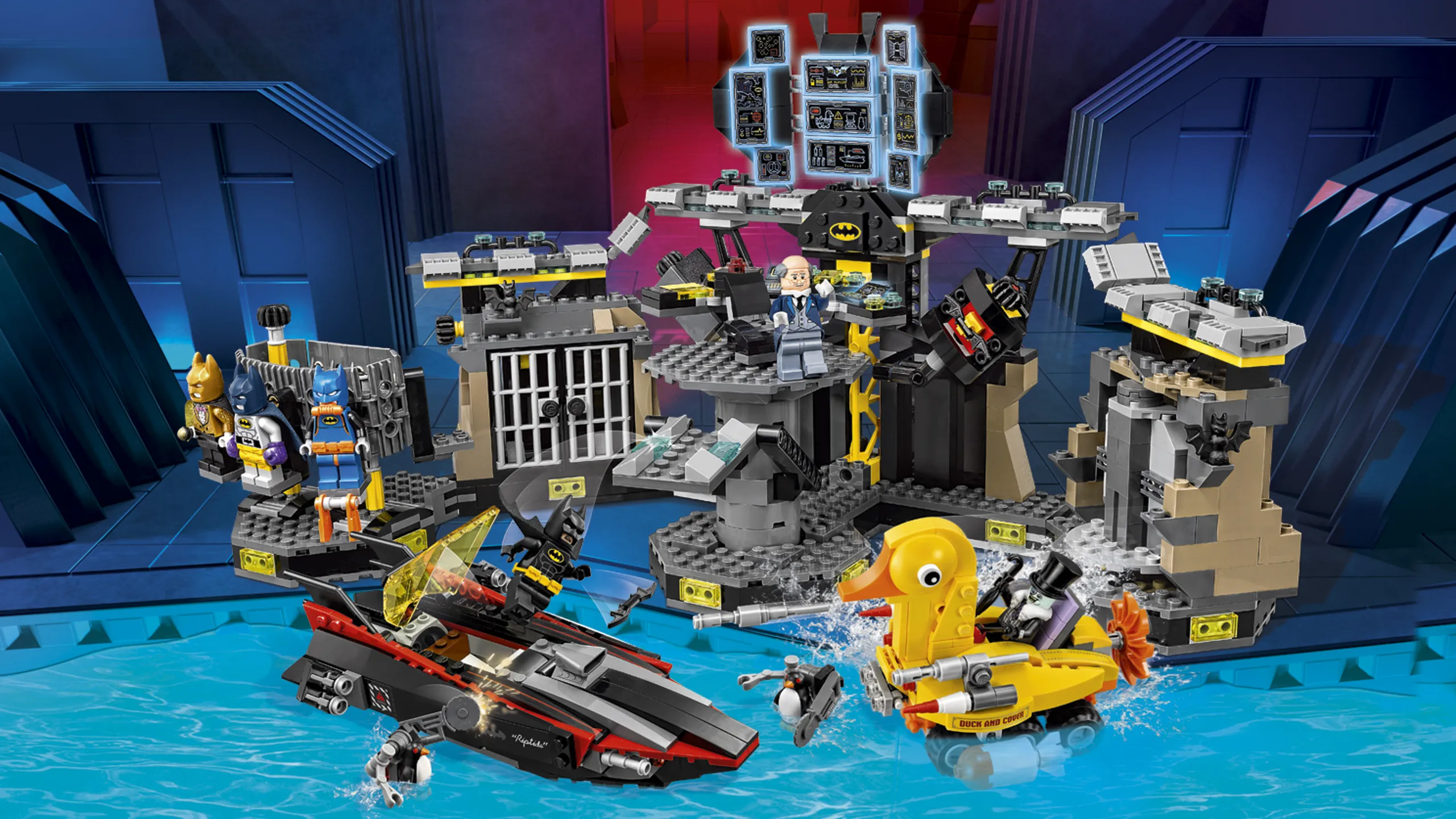 LEGO Batman Movie Batcave Break-In - 70909 - The Penguin breaks in on his Duckmobile and attacks the Batboat.