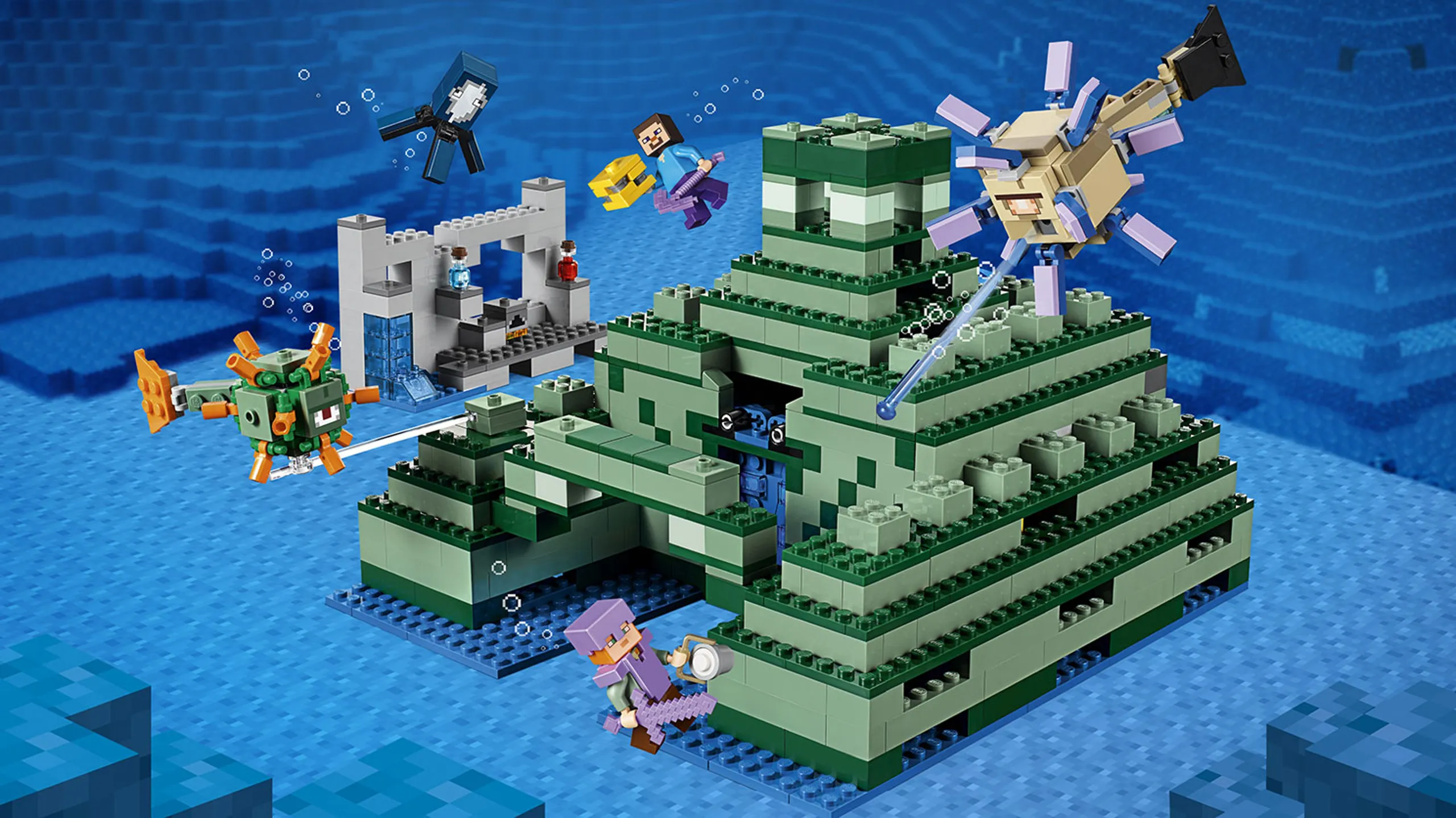 LEGO Minecraft - 21136 the Ocean Monument - Join Alex at the cave, dry wet sponges on the furnace, grab the Potion of Water Breathing and prepare for new, underwater Minecraft™ adventures