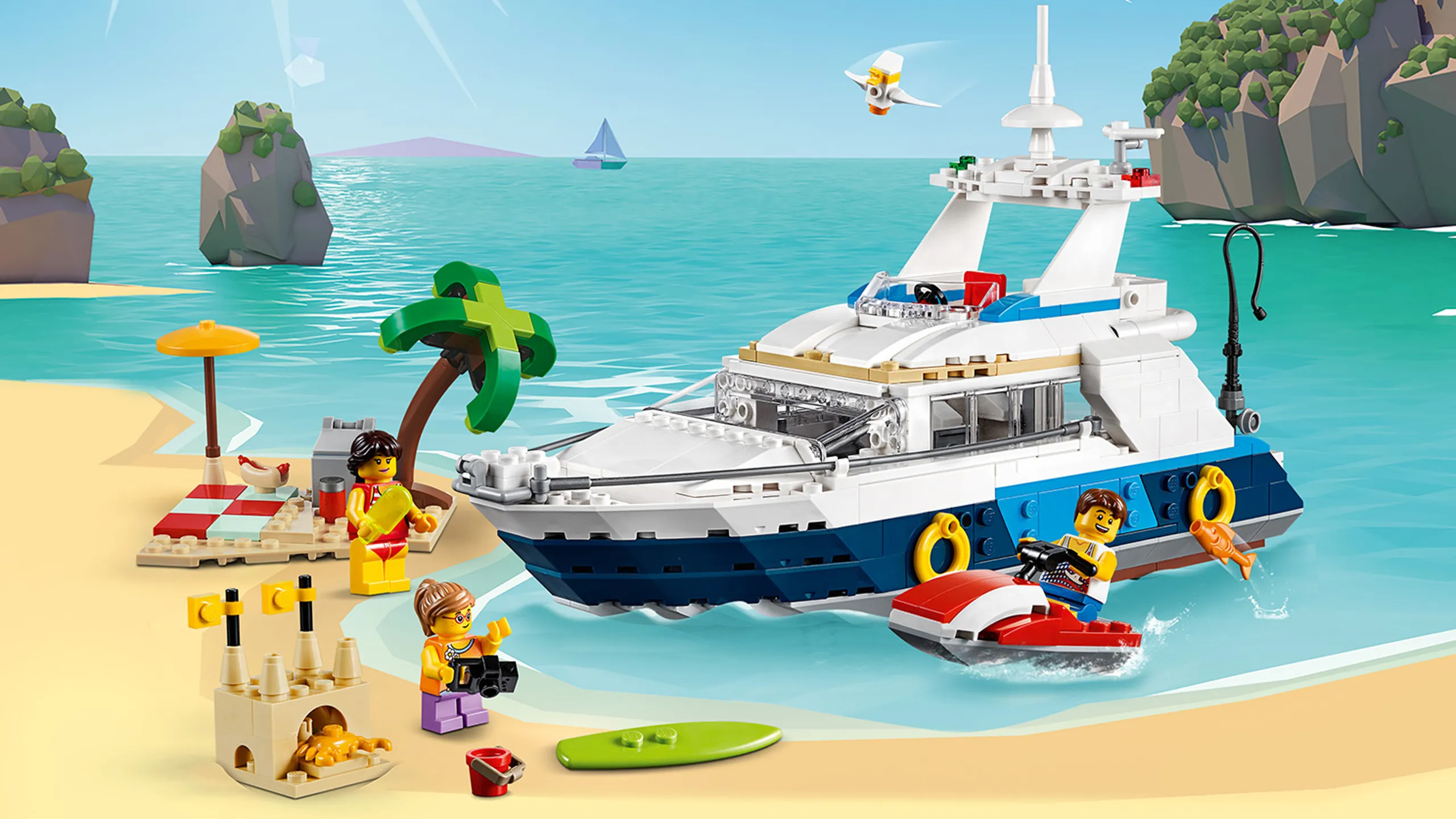 LEGO Creator 3 in 1 - 31083 Cruising Adventures - Build a yacht and hang out on the beach and enjoy the sun, surf or build a sand castle.