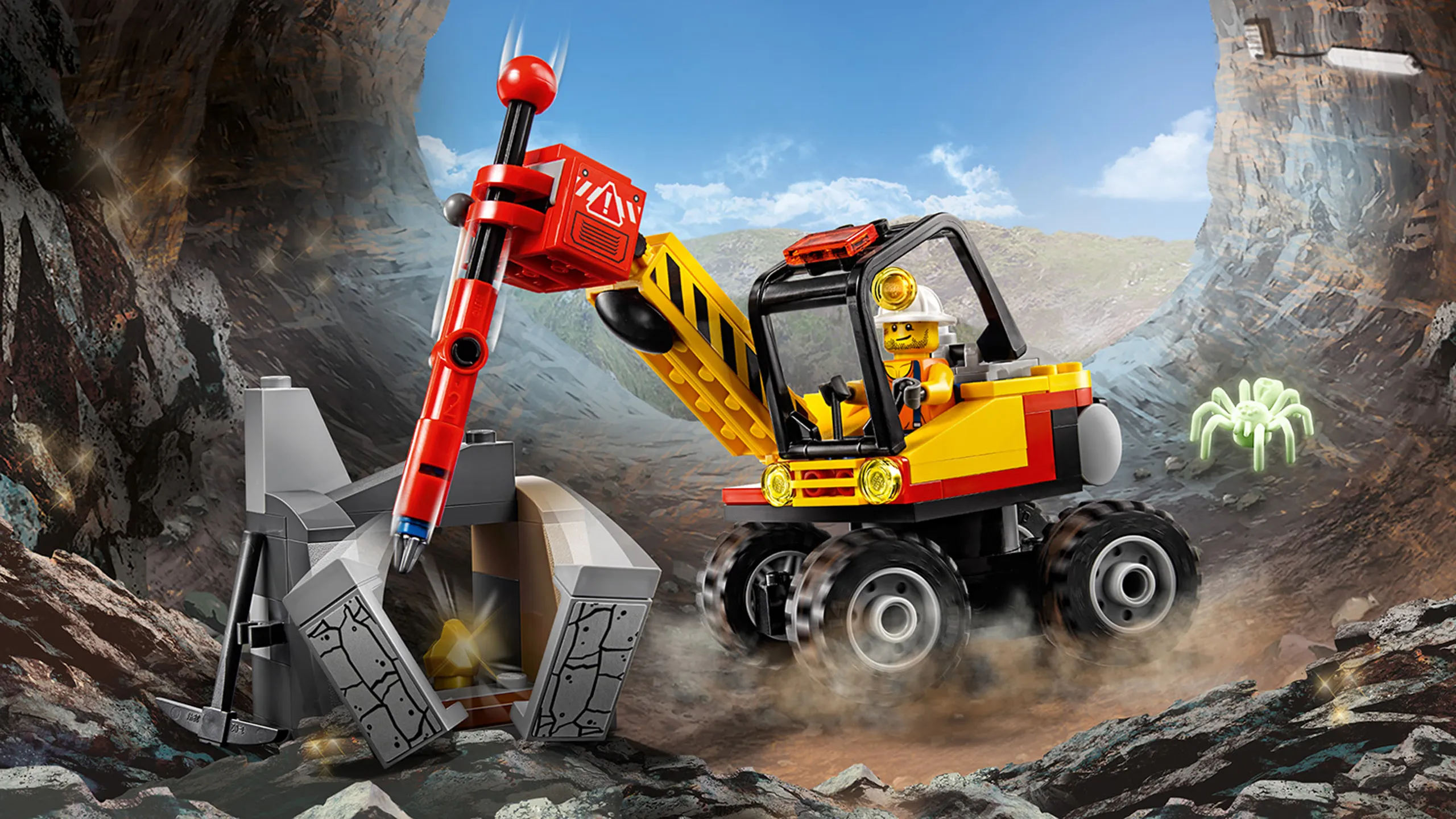 LEGO City Mining - 60185 Mining Power Splitter - The special mining vehicle splits a huge rock in two parts.