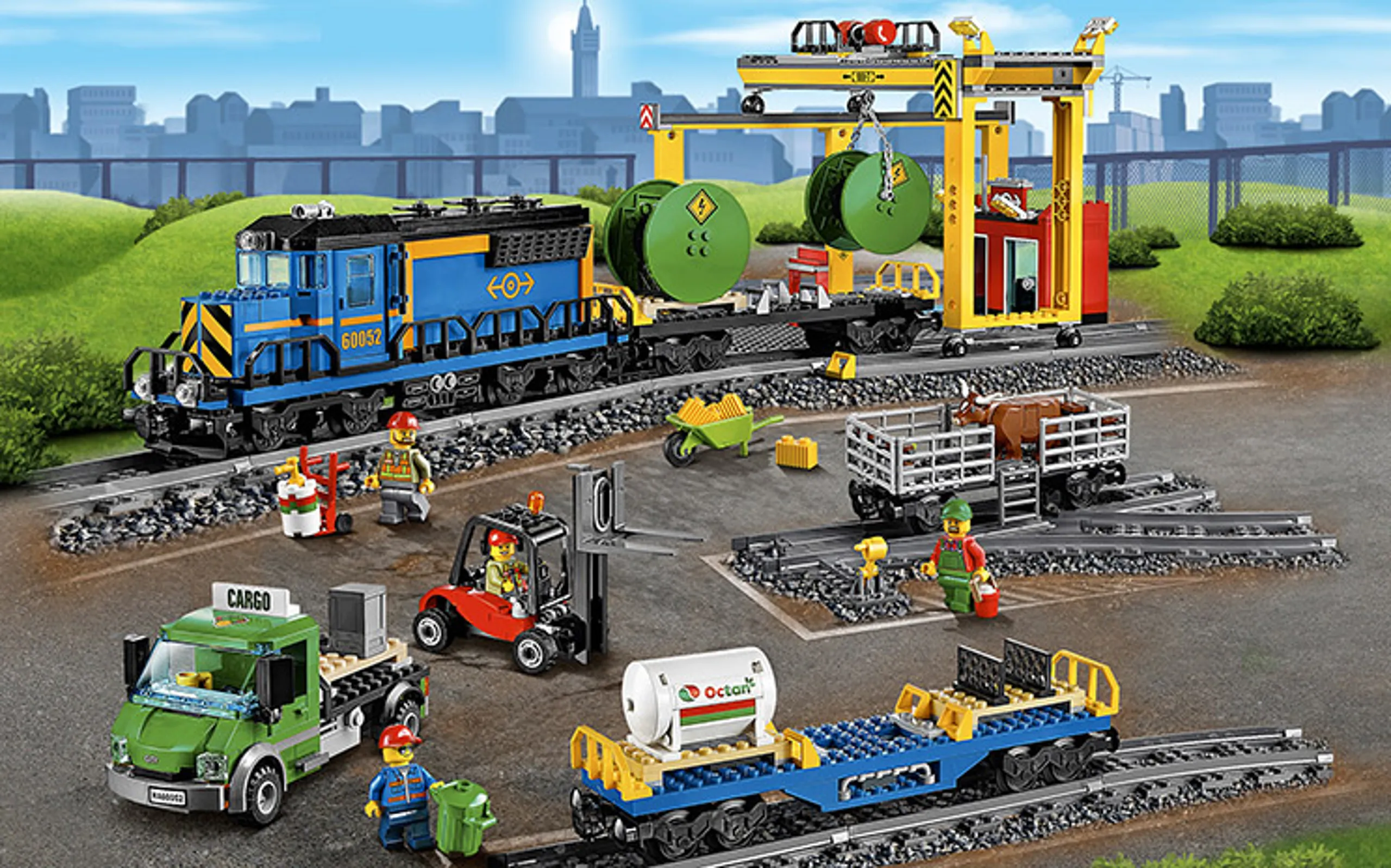 LEGO City cargo train, loading crane and tracks - Cargo Train 60052