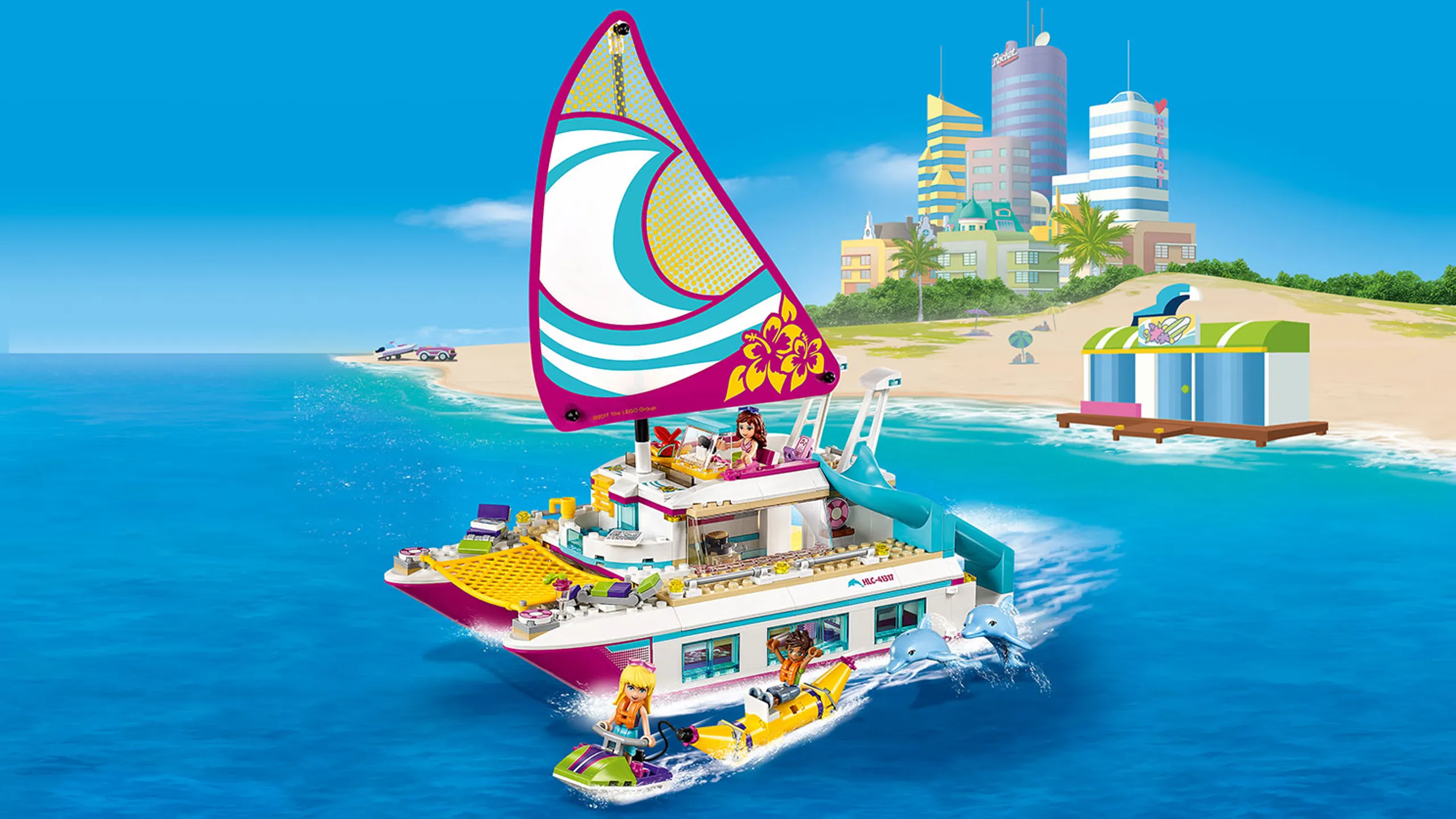 LEGO Friends - 41317 Sunshine Catamaran - Cruise at sea on the luxurious catamaran and grab the water scooter to get real close to the dolphins!