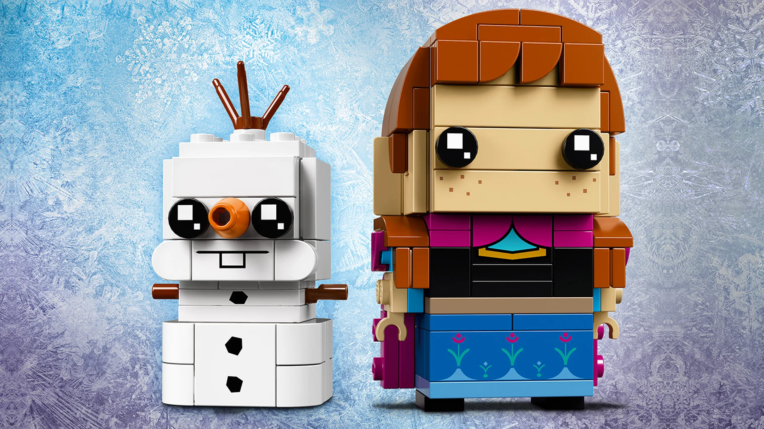 LEGO Brickheadz - 41618 Anna & Olaf - Build LEGO Brickheadz version of Anna and Olaf from Disney movie Frozen! Check out Olaf's carrot nose and Anna's magenta cape.
