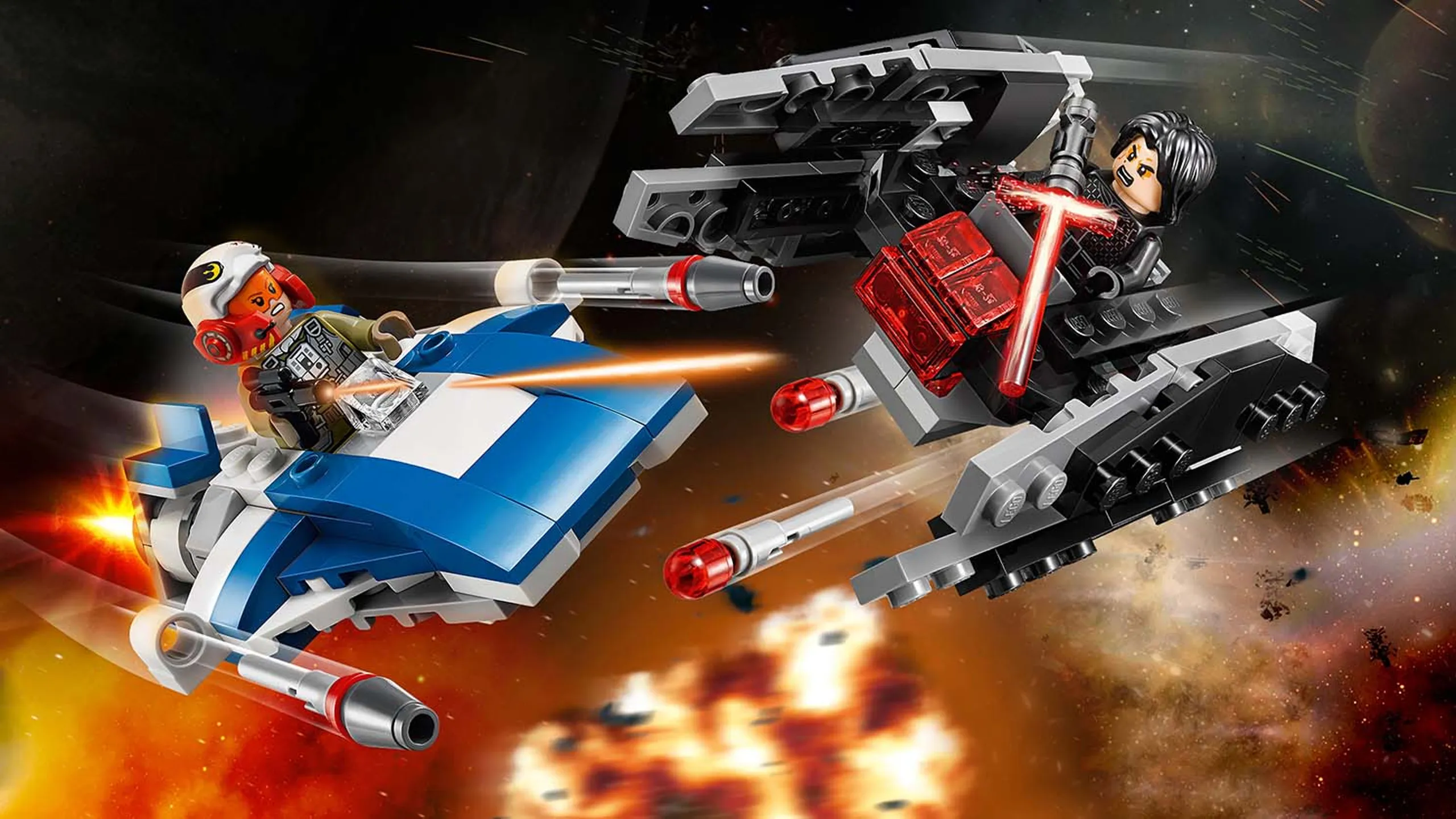 LEGO Star Wars A-Wing™ vs. TIE Silencer™ Microfighters - 75196 - Kylo Ren’s TIE Silencer and the Resistance A-wing in a deep space microfighter duel!