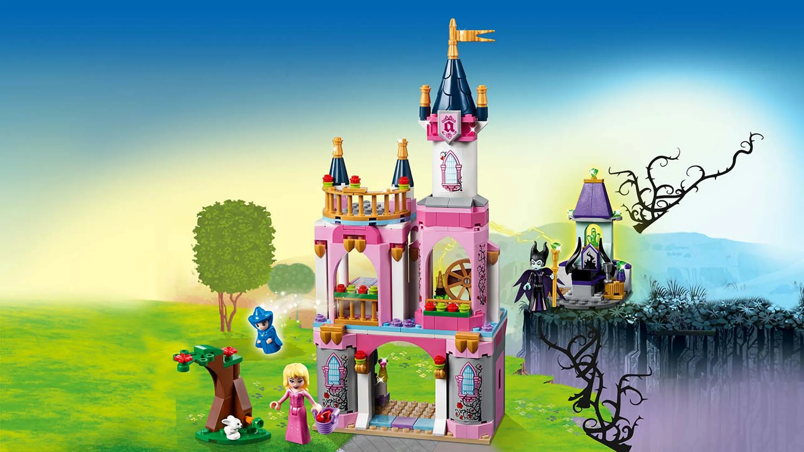 LEGO Disney - 41152 Sleeping Beauty's Fairytale Castle -  Build the castle for Disney Princess Aurora with her friends the good fairy Merryweather and a little bunny. But be ware! Maleficient is nearby.