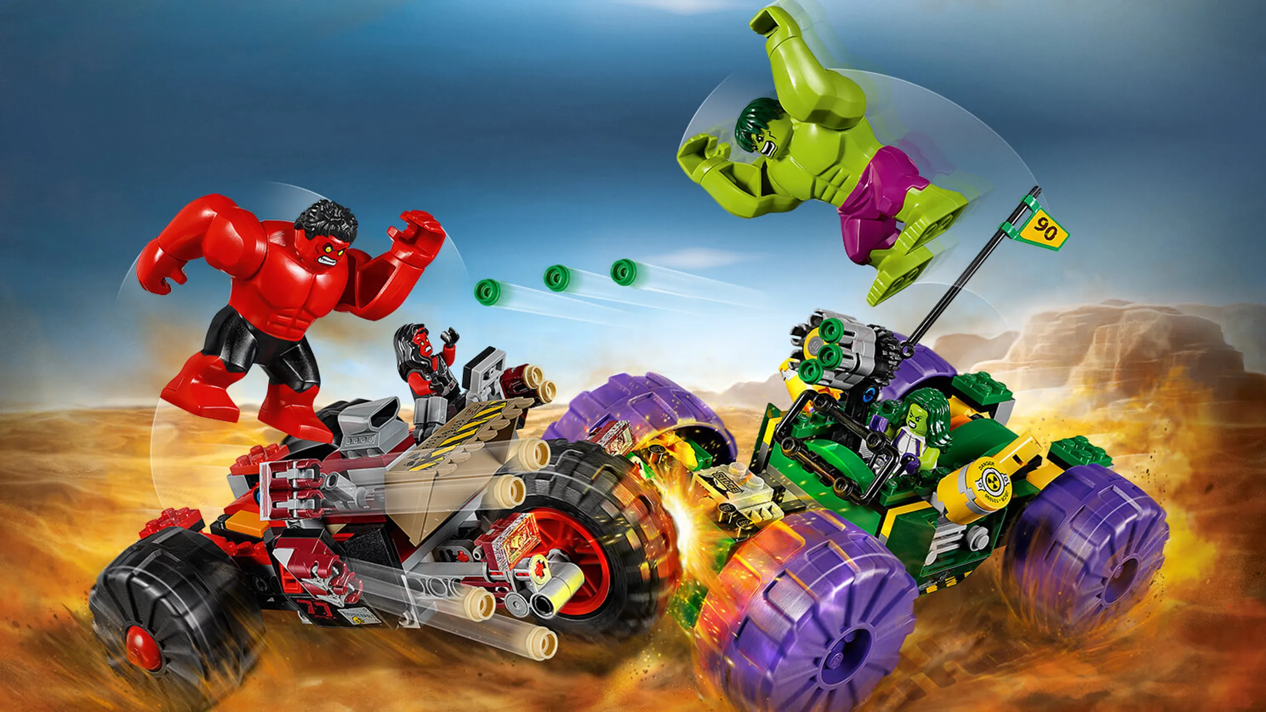 LEGO Super Heroes - 76078 Hulk vs. Red Hulk - Hulk and She-Hulk is in a battle against Red Hulk and Red She-Hulk with twin-stud and six-stud shooters.