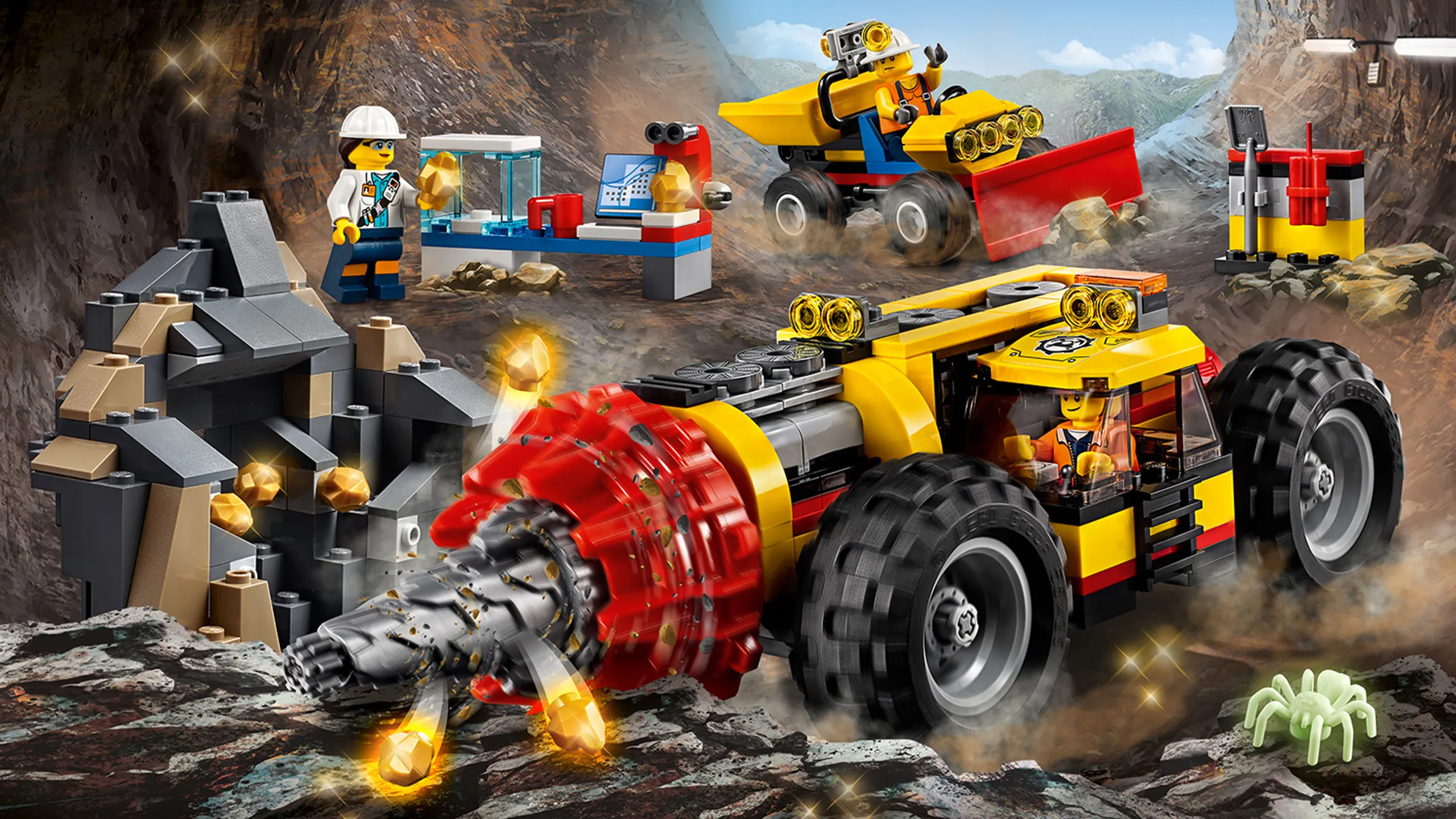 LEGO City Mining - 60186 Mining Heavy Driller - The drilling vehicle drills into a rock and discovers gold!