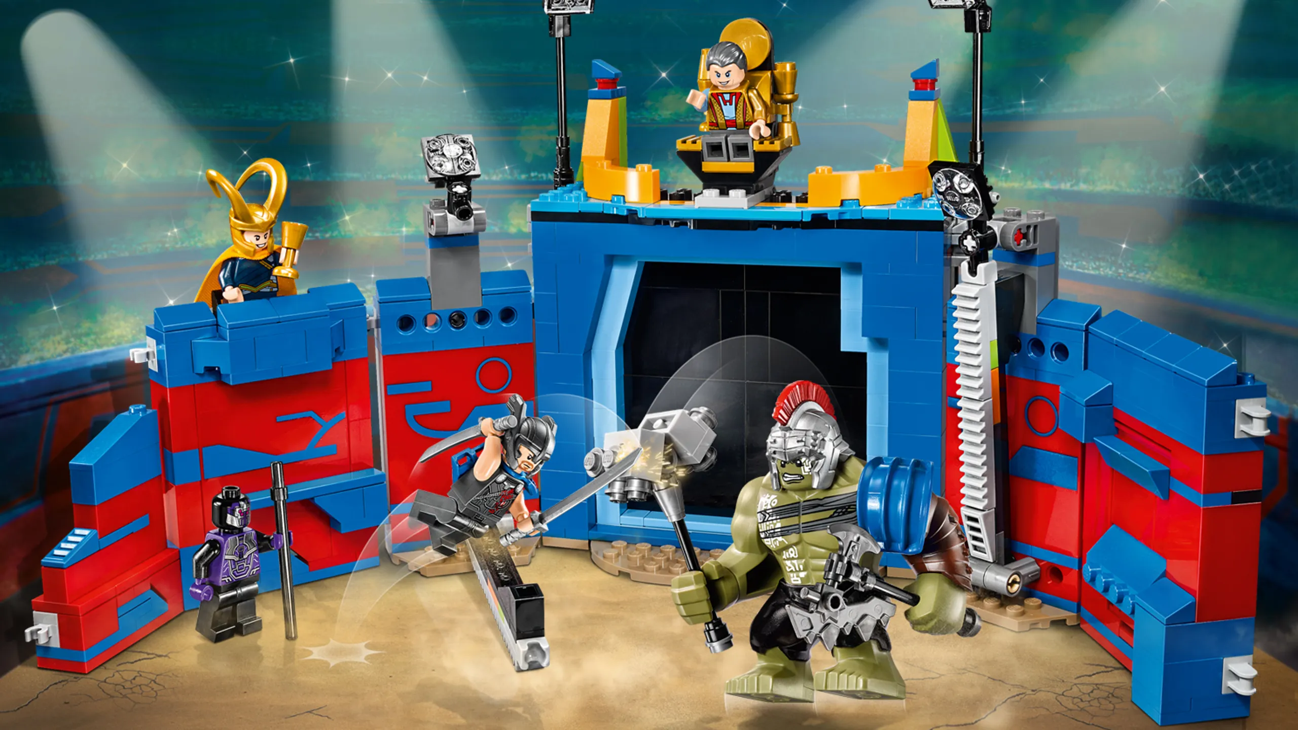 LEGO Super Heroes - 76088 Thor vs. Hulk Arena Clash - Loki and the Grandmaster have arranged a fight in the arena between Hulk and Thor and an assortment of weapons. 