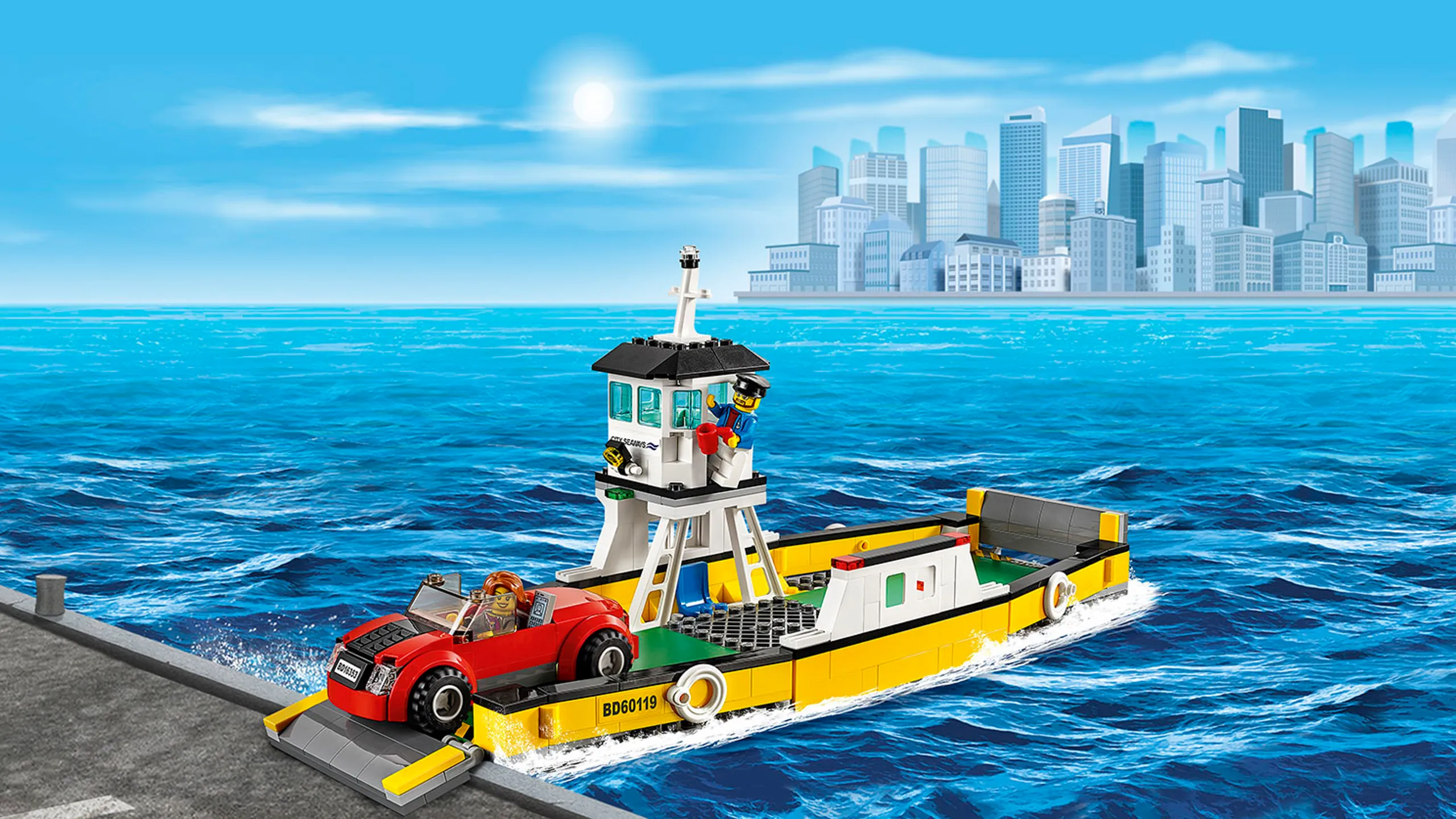 Grandes vehículos LEGO City: auto embarcando en el ferry – Ferry (60119)