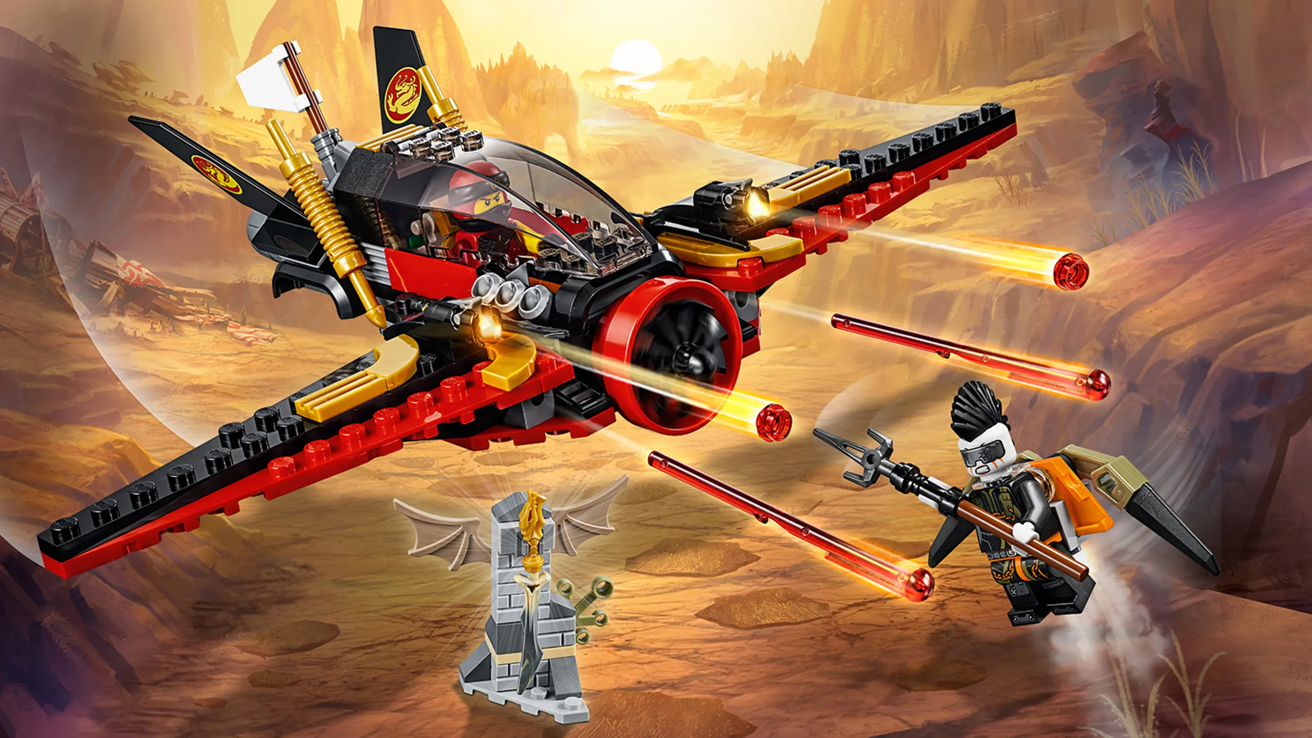 LEGO Ninjago - 70650 Destiny's Wing - Fire with red laser studs from this ninja plane in Kai's battle against an evil opponent.