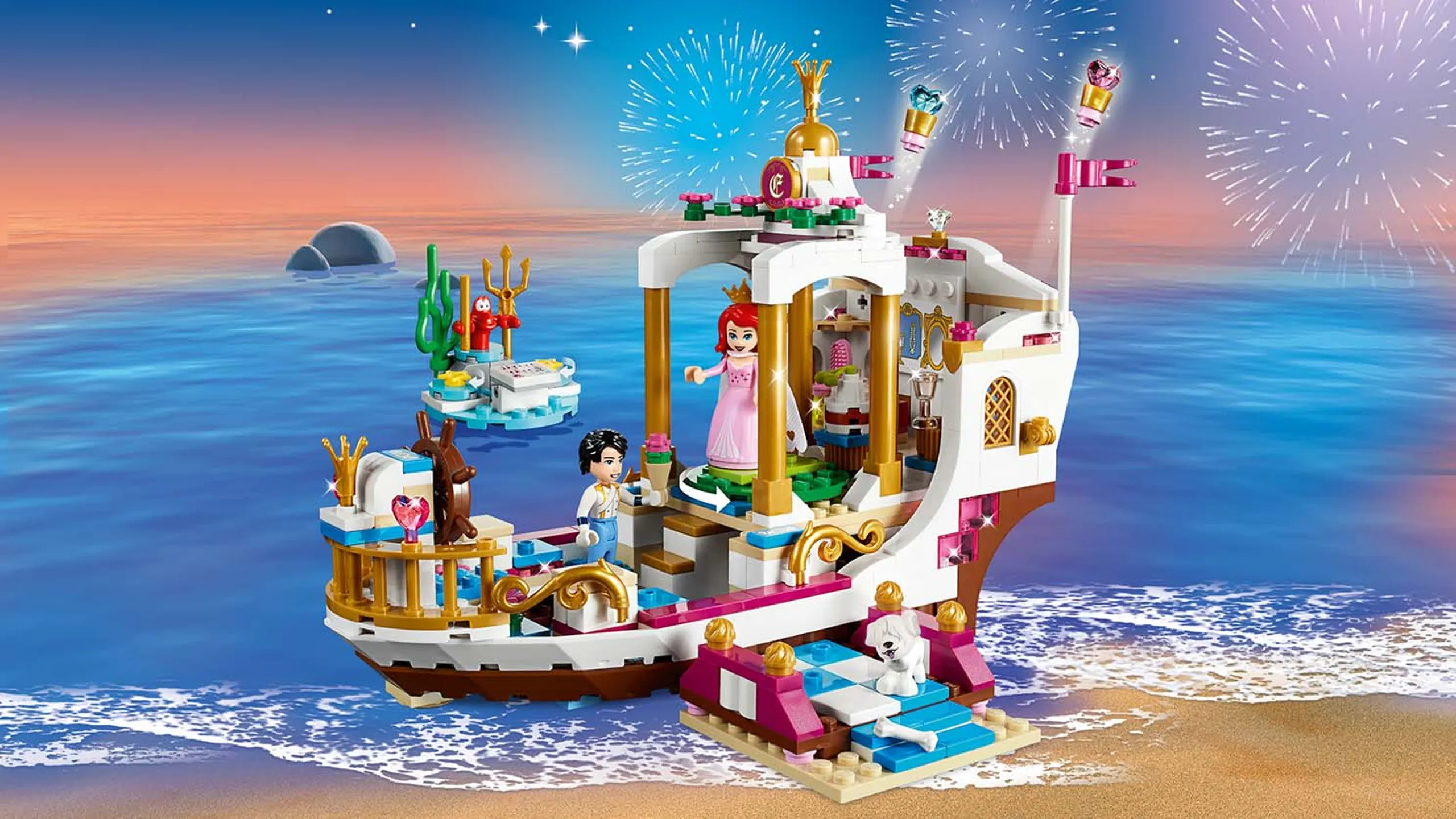 LEGO Disney - 41153 Ariel's Royal Celebration Boat - Ariel, Prince Eric and their dog Max sets sail in their royal boat to find the treasure .