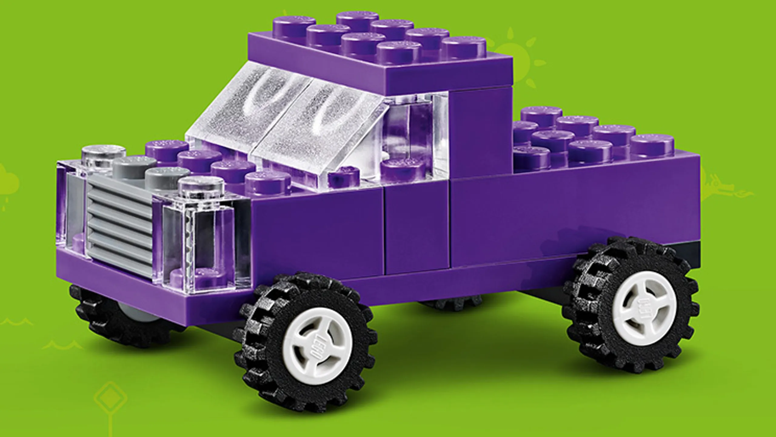 LEGO Classic Bricks Bricks Bricks - 10717 - Build a purple 4x4  pick-up truck with a grey bumper and a large trunk.