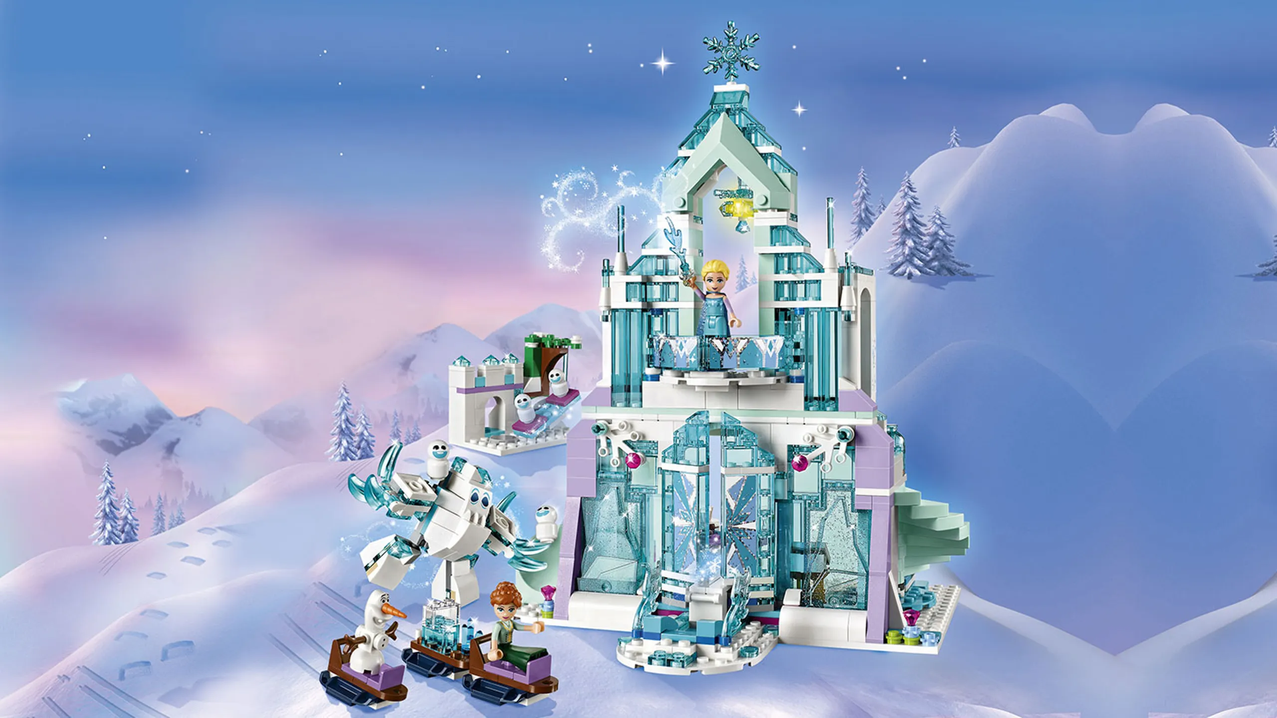 LEGO Disney - 41148 Elsa's Magical Ice Palace - Anna and snowman Olaf rides sleighs to Elsa's Ice Palace to help her use her magical powers.