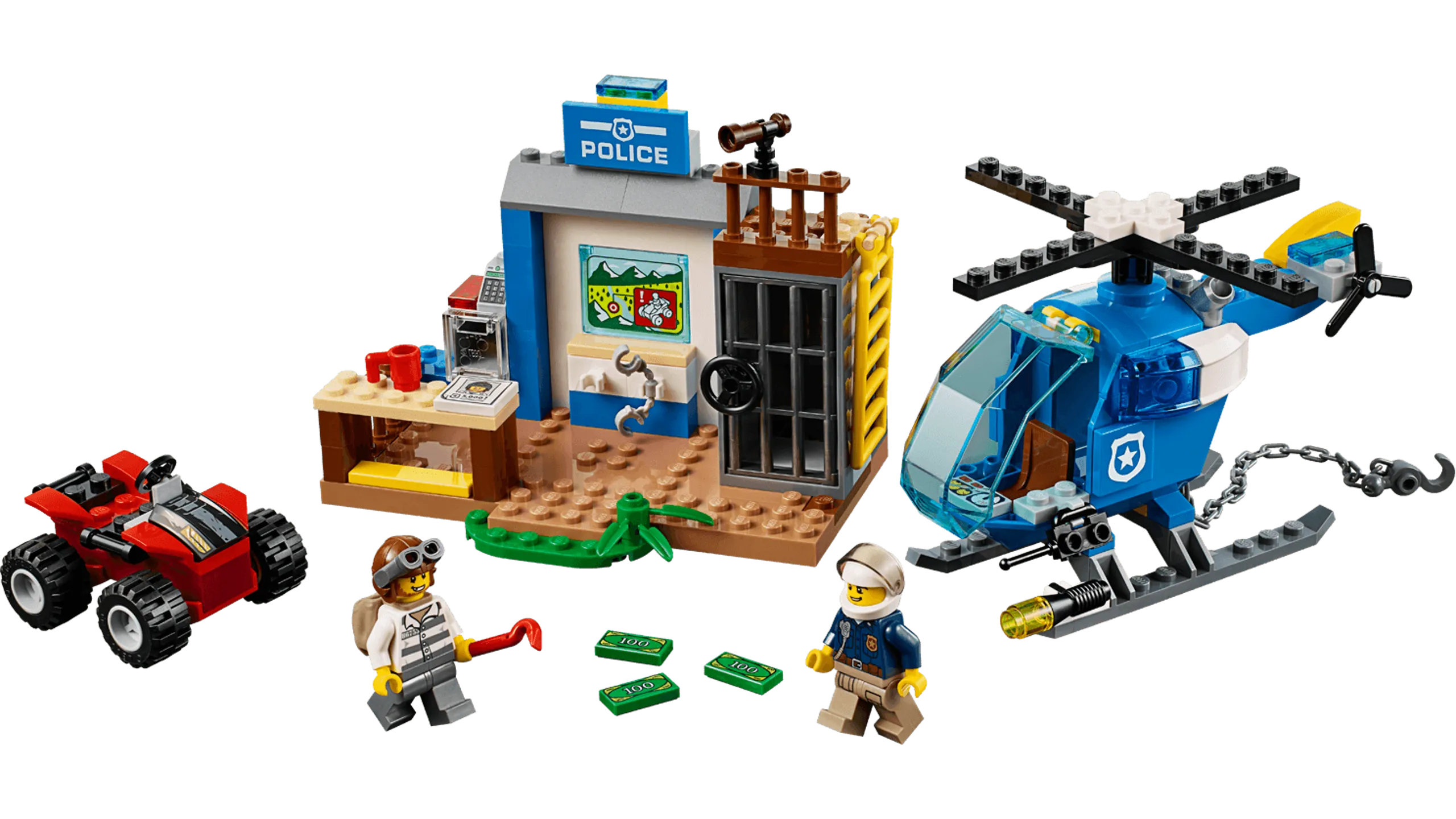 LEGO Juniors Mountain Police Chase - 10751 A crook has broken into the station and stolen the cash inside, grab the helmet and handcuffs and hop in the helicopter or on the quad bike
